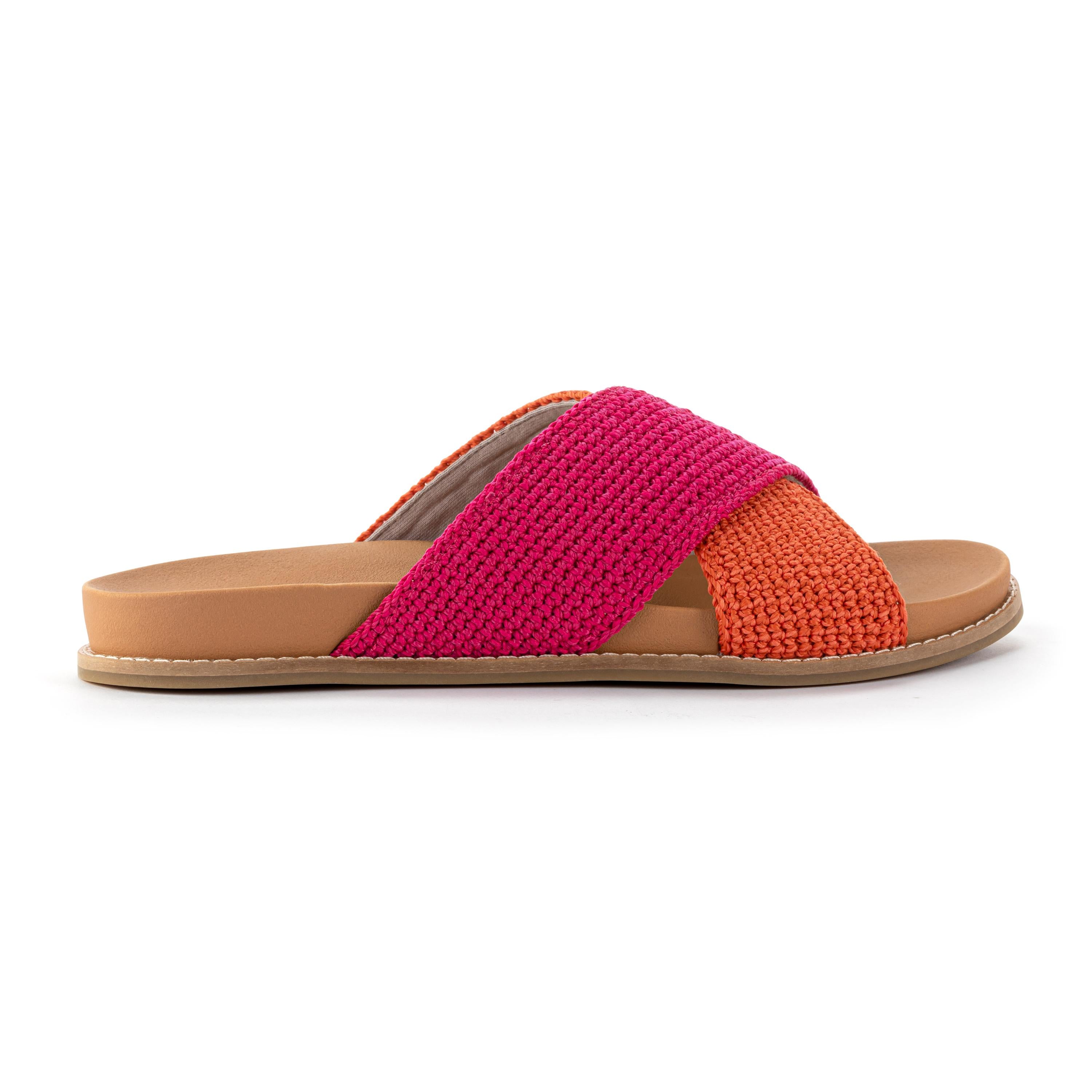 Penelope Sandal - Hand Crochet Women's Sandals in Pinkberry Cayenne Block Color | Comfortable Boho Summer Shoes for Beach, Vacation & Casual Wear