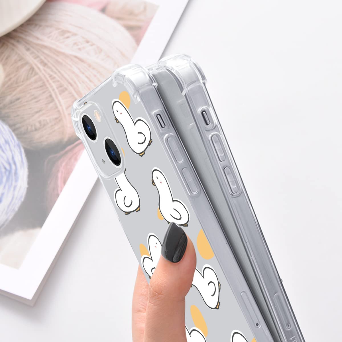 Cute Goose Phone Case for iPhone 13 Pro Max - Clear Soft TPU Shockproof Cover with Adorable White Goose Cartoon Pattern - Perfect Gift for Girls & Women (Ideal for Everyday Use, Work, School & Travel)