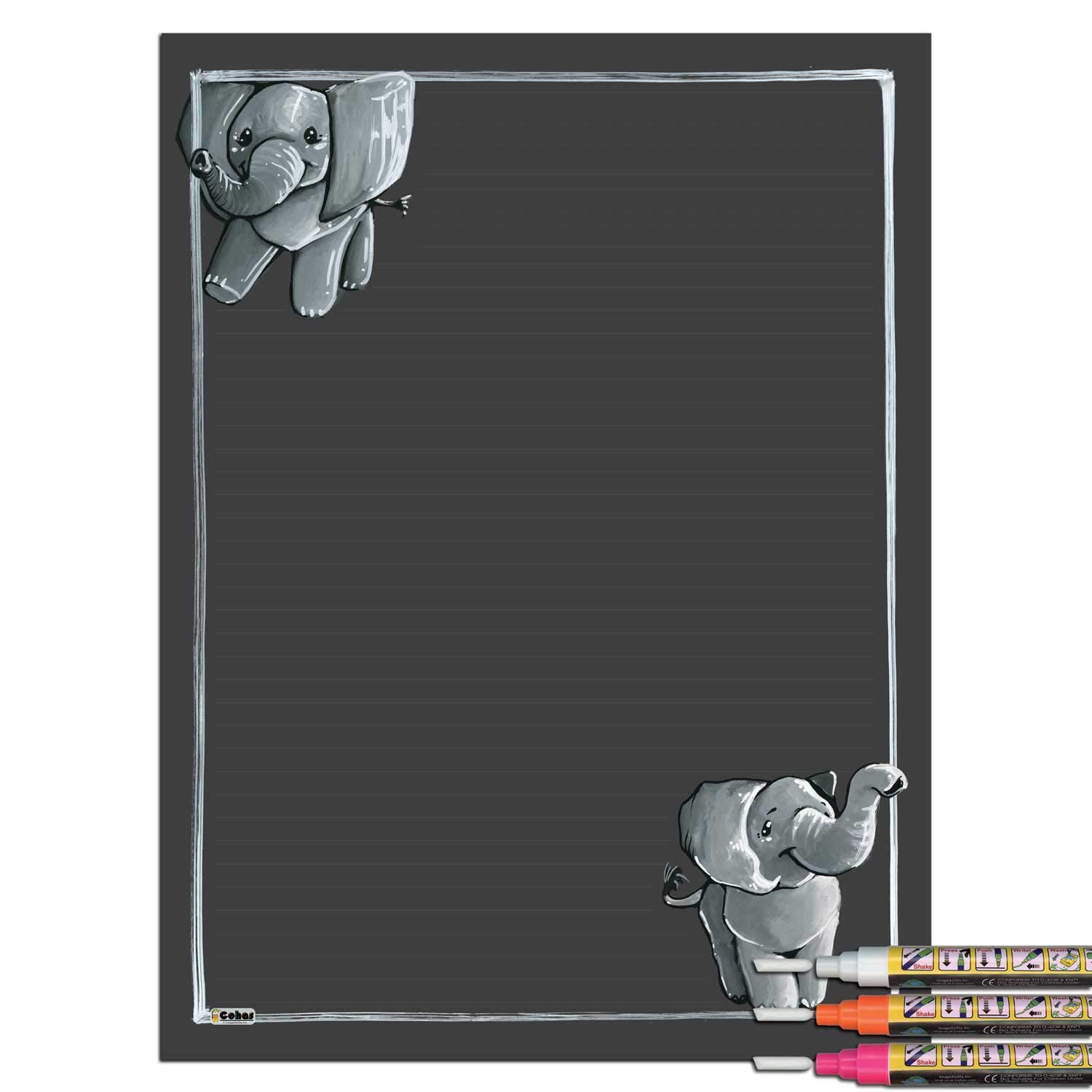 **Cohas 12x16 Inch Magnetic Safari Theme Chalkboard with Elephant Chalk Art - Includes 3 Bright Liquid Chalk Markers - Perfect for Kids' Room Decor, Classroom Learning & Creative Drawing**