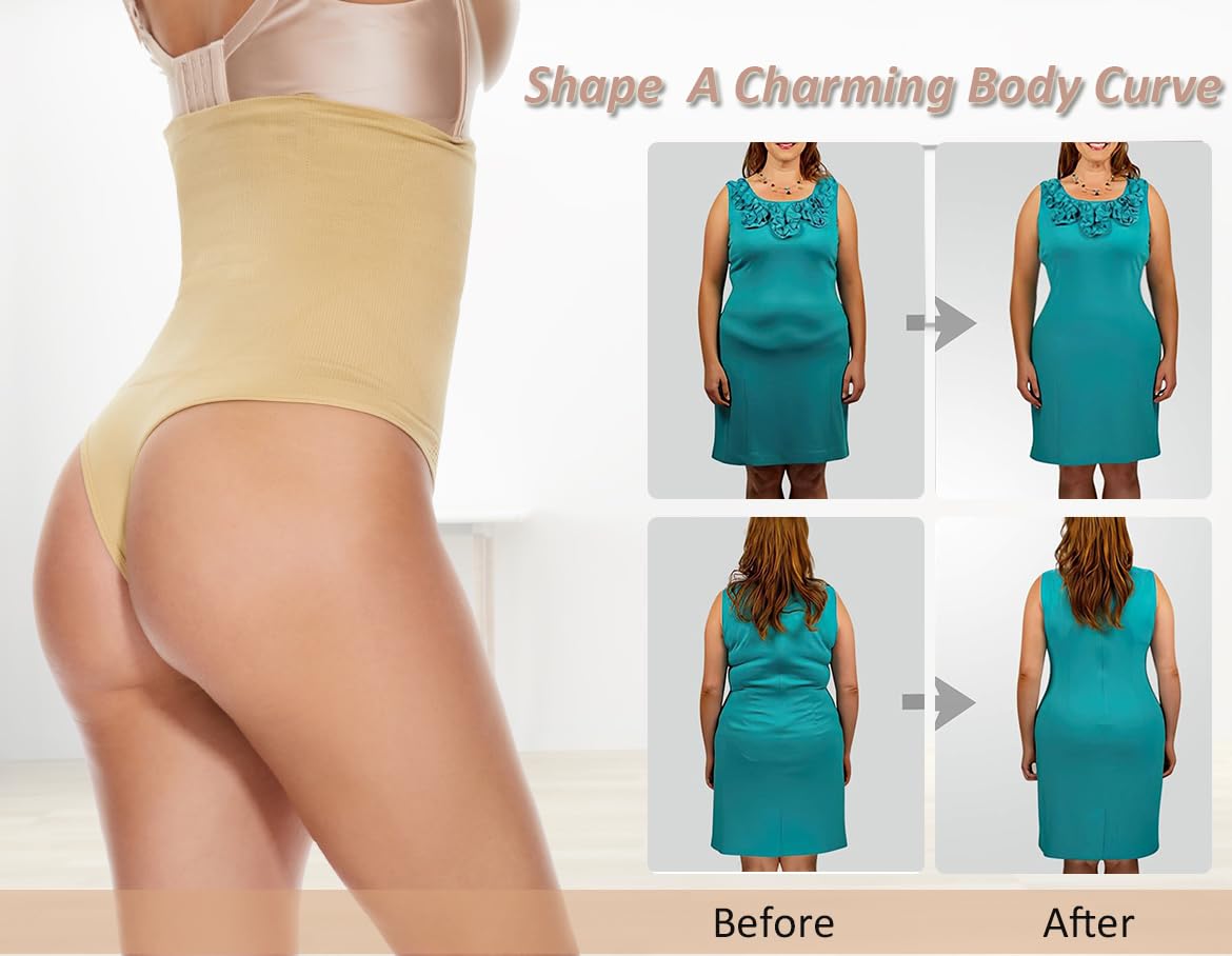 Seamless High Waisted Thong Shapewear for Women - Tummy Control Body Shaper Panty - Perfect for Everyday Wear, Special Occasions & Postpartum Recovery