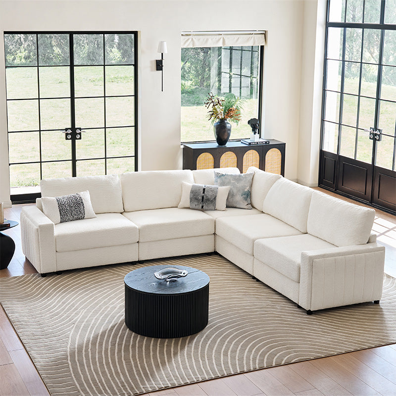 Aeris Modern Curved Sectional Sofa Set - L-Shaped Couch with Ottoman for Living Room, Lounge & Entertainment Spaces | Contemporary Fabric Upholstery, Comfortable Seating for Family & Guests