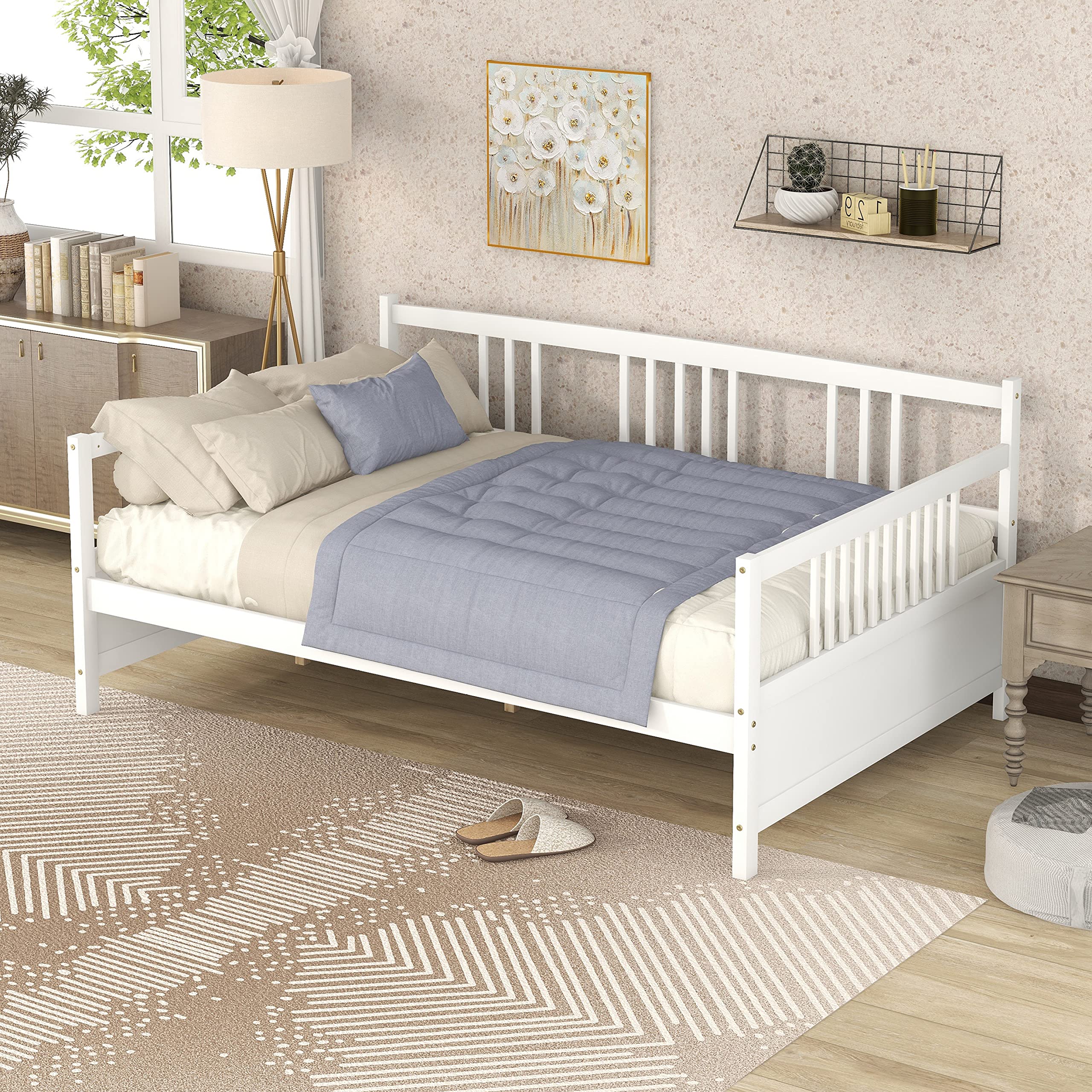 Merax Full Size Daybed Frame - Solid Wood Daybed for Kids & Teens, No Box Spring Needed (White) | Perfect for Guest Rooms, Dormitories & Small Spaces
