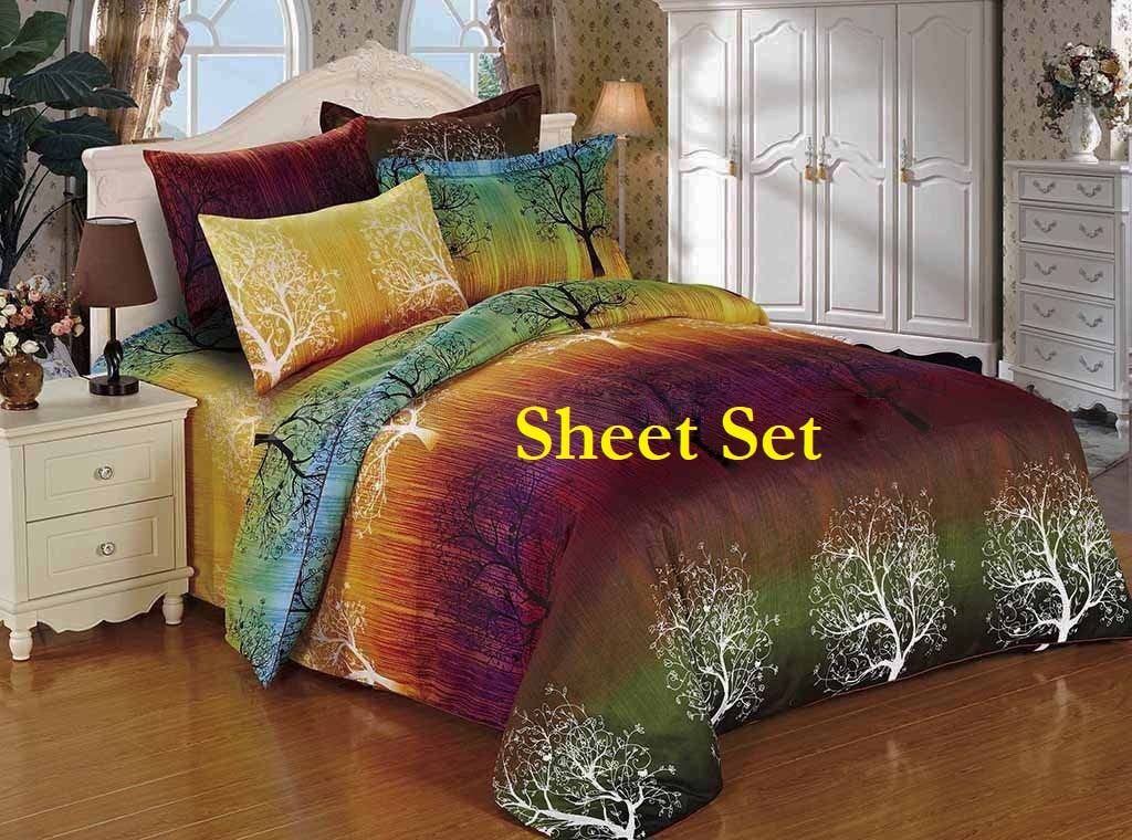 Swanson Beddings Rainbow Tree 100% Polyester King Size Sheet Set - Fitted Sheet, Flat Sheet & 2 Pillowcases - Soft & Colorful Bedding for Comfortable Sleep - Perfect for Master Bedroom, Guest Room & Dorm