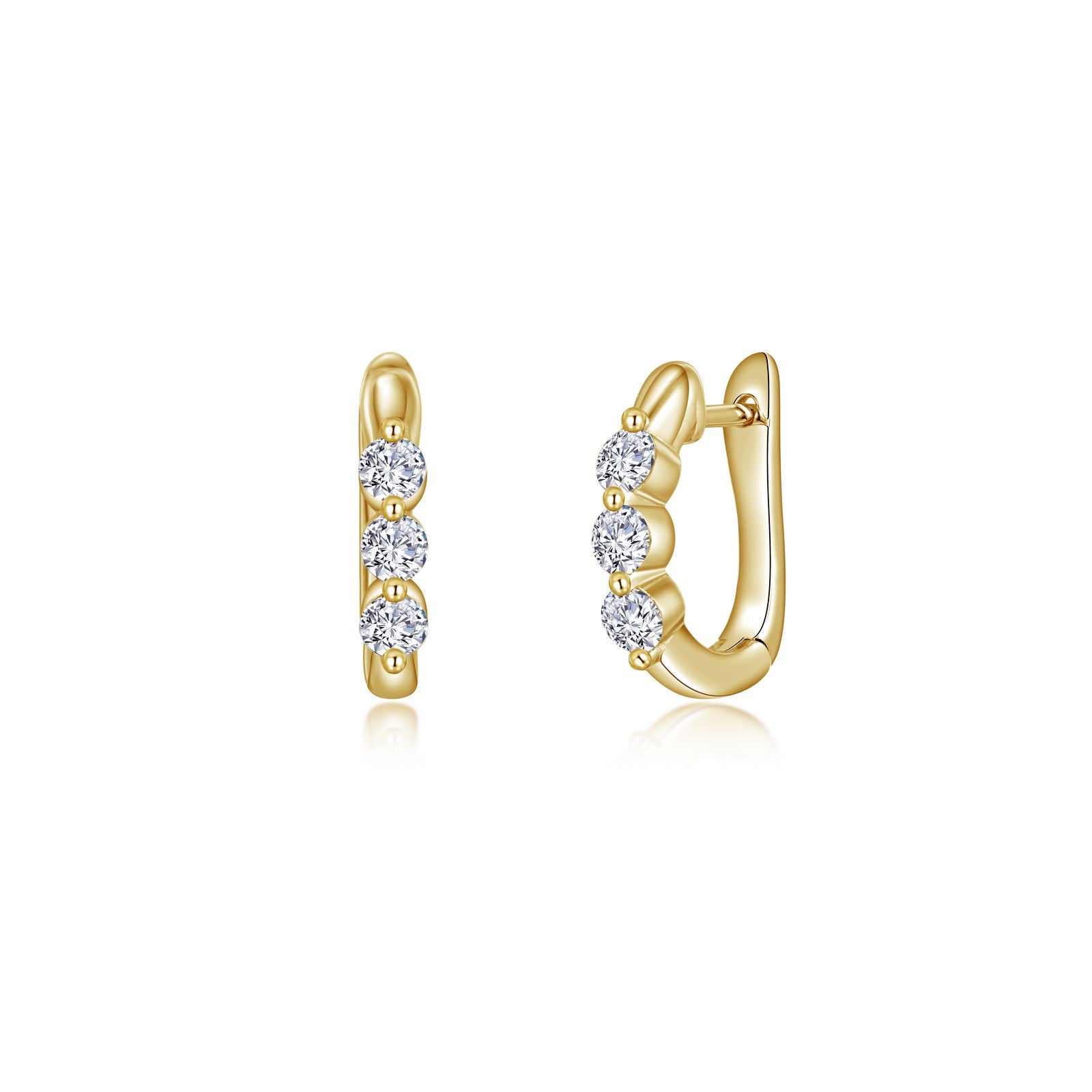 1.5 CTW 3 Stone Huggie Hoop Earrings for Women - 14K Gold Plated Cubic Zirconia Huggie Hoops - Perfect for Everyday Wear, Date Night & Special Occasions