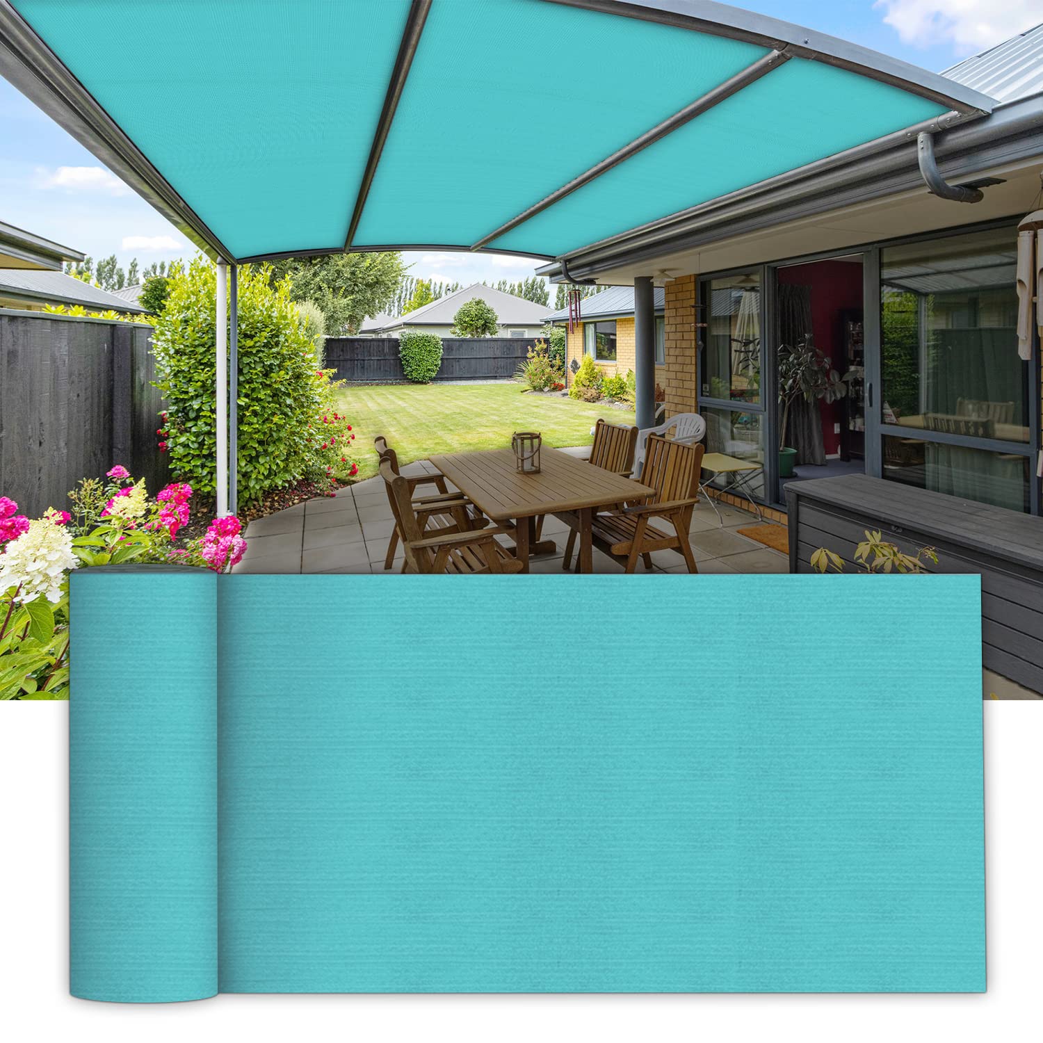 COARBOR 6Ft x 203FT UV Resistant Sun Shade Cloth - Durable Outdoor Shade Fabric Roll for Pergola, Carport, Patio, Deck, Backyard, Garden, Greenhouse, Balcony - Turquoise Sun Protection for Plants & Outdoor Relaxation