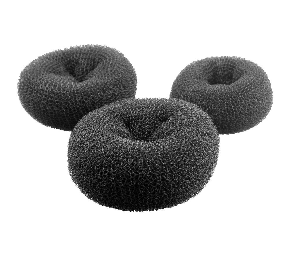 3 Pcs Women's Fashion Donut Hair Bun Maker Rings - Large Hair Doughnut Accessories for Chignon & Updo Hairstyles - Perfect for Parties, Weddings & Everyday Use (Black)