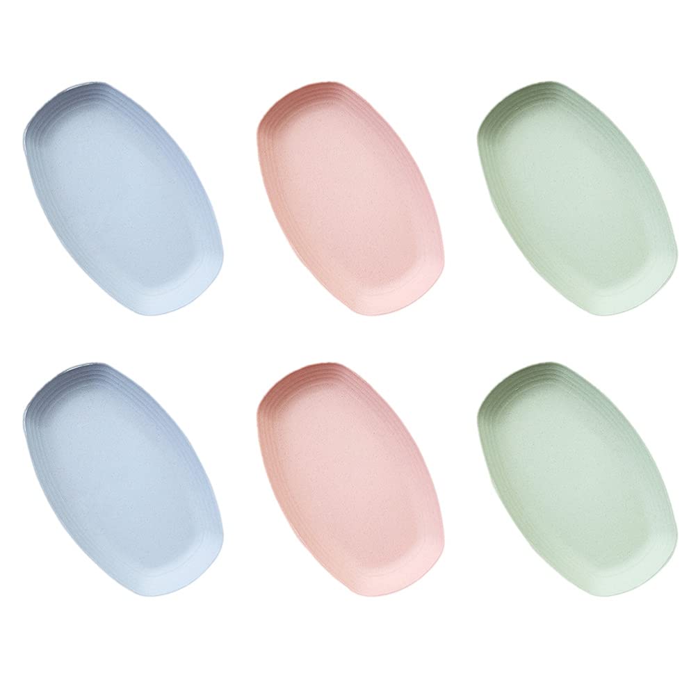 **Cabilock 6-Piece Oval Wheat Straw Serving Tray Set – Eco-Friendly Pizza, Snack, Fruit & Appetizer Display Plates for Parties, Picnics & Home Dining**