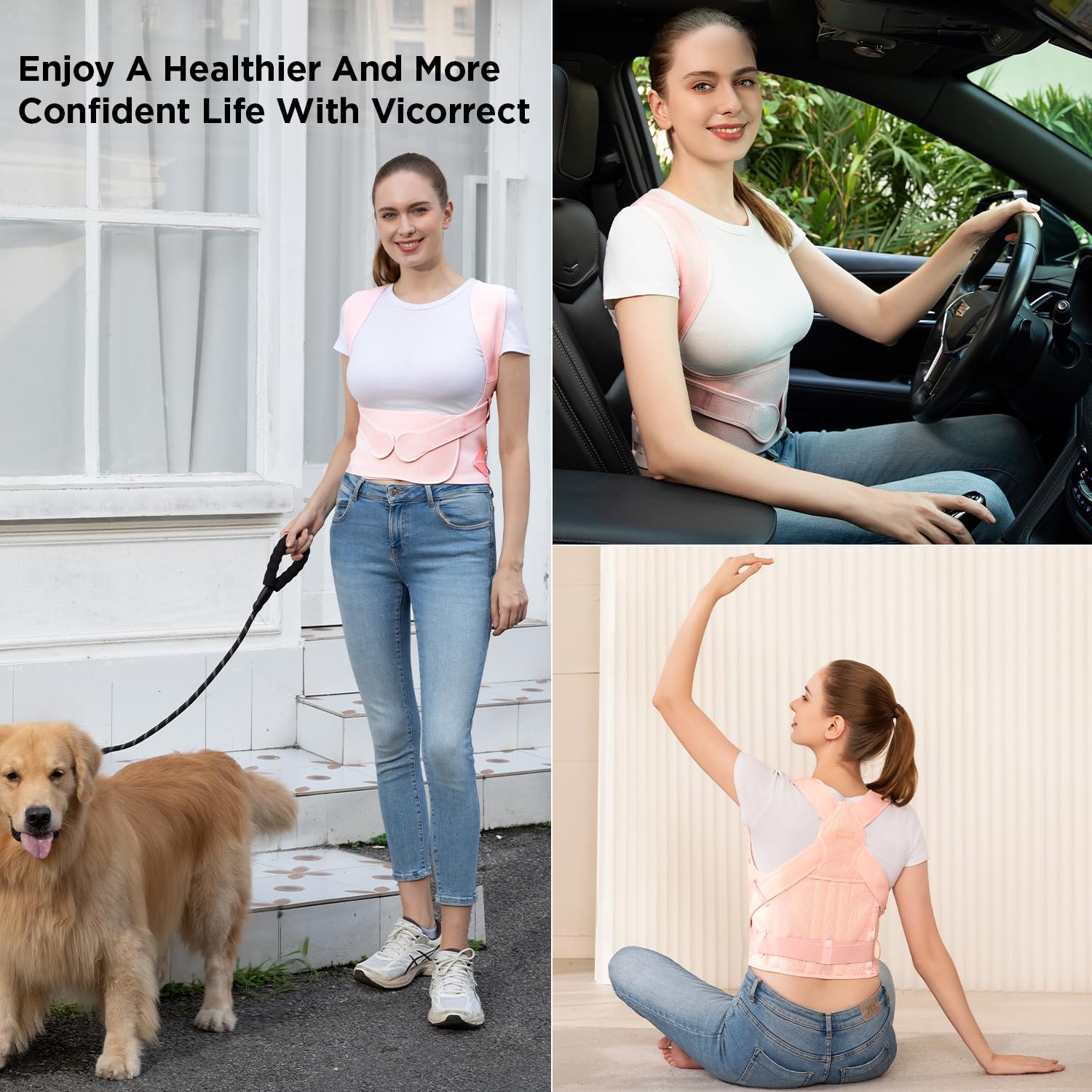 Women's Posture Corrector - Upper Back Pain Relief & Spine Alignment Support (Pink, Medium) | Perfect for Office Work, Driving & Daily Posture Improvement