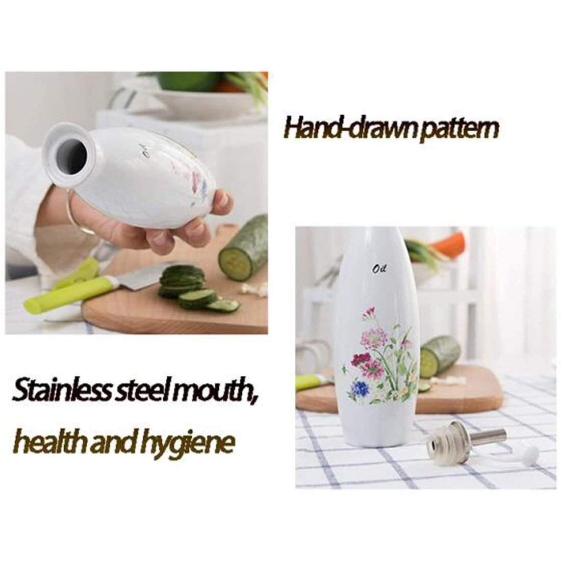 Premium Handcrafted Ceramic Olive Oil and Vinegar Dispenser Set - 2 Pack 250ML Cruet Bottles for Kitchen & Dining (White) - Perfect for Salad Dressing, Cooking & Gourmet Meal Prep