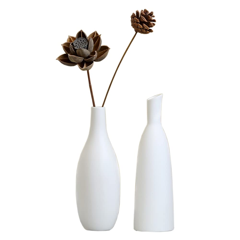 Elegant White Ceramic Flower Vase Set of 2 - Small Decorative Table Centerpieces for Home, Living Room, Office & Wedding Decor | Perfect for Floral Arrangements, Interior Design & Gift Giving