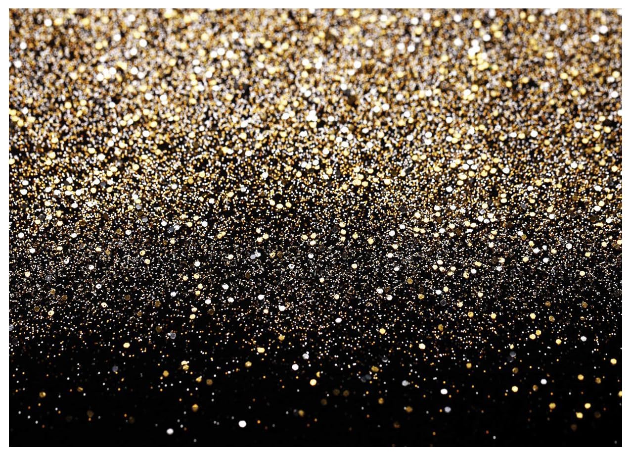WOLADA 8x6FT Glitter Gold Backdrop with Sparkling Spots - Elegant Black & Gold Vinyl Photography Background for Weddings, Parties, Birthdays & Events - Perfect for Photo Booths, Stage Decor & Social Media Content