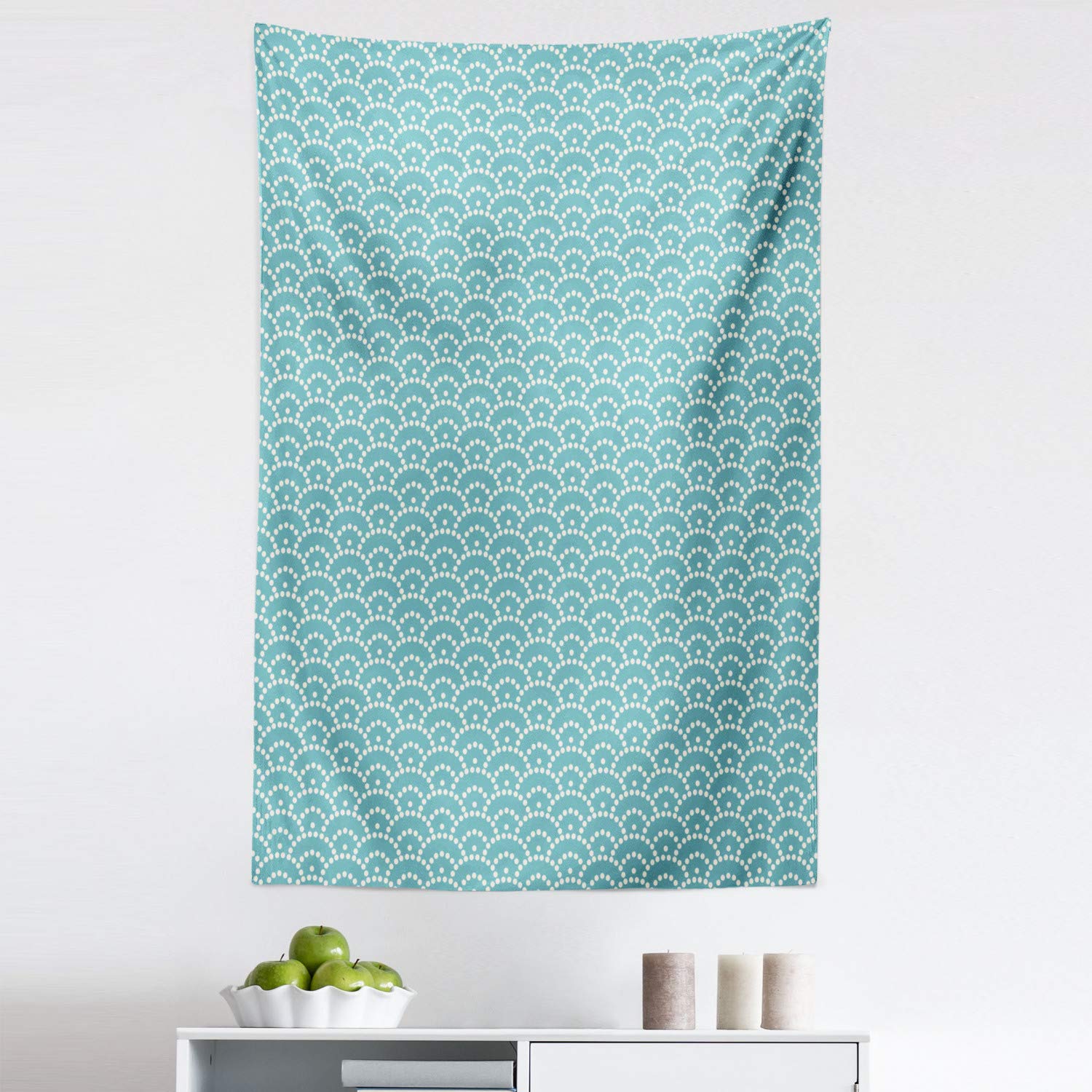 Ambesonne Pale Blue Tapestry Wall Art - Abstract Bubble Design with Japanese Style Vintage Scenery, 30