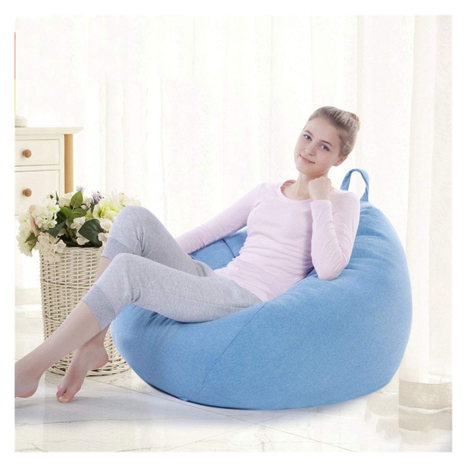 RKRLJX Classic Bean Bag Chair Cover - Soft & Durable Lazy Lounger Sofa Cover for Adults & Kids - Sunny Blue 120x120cm - Perfect for Living Room, Bedroom, Game Room & Dorm Relaxation