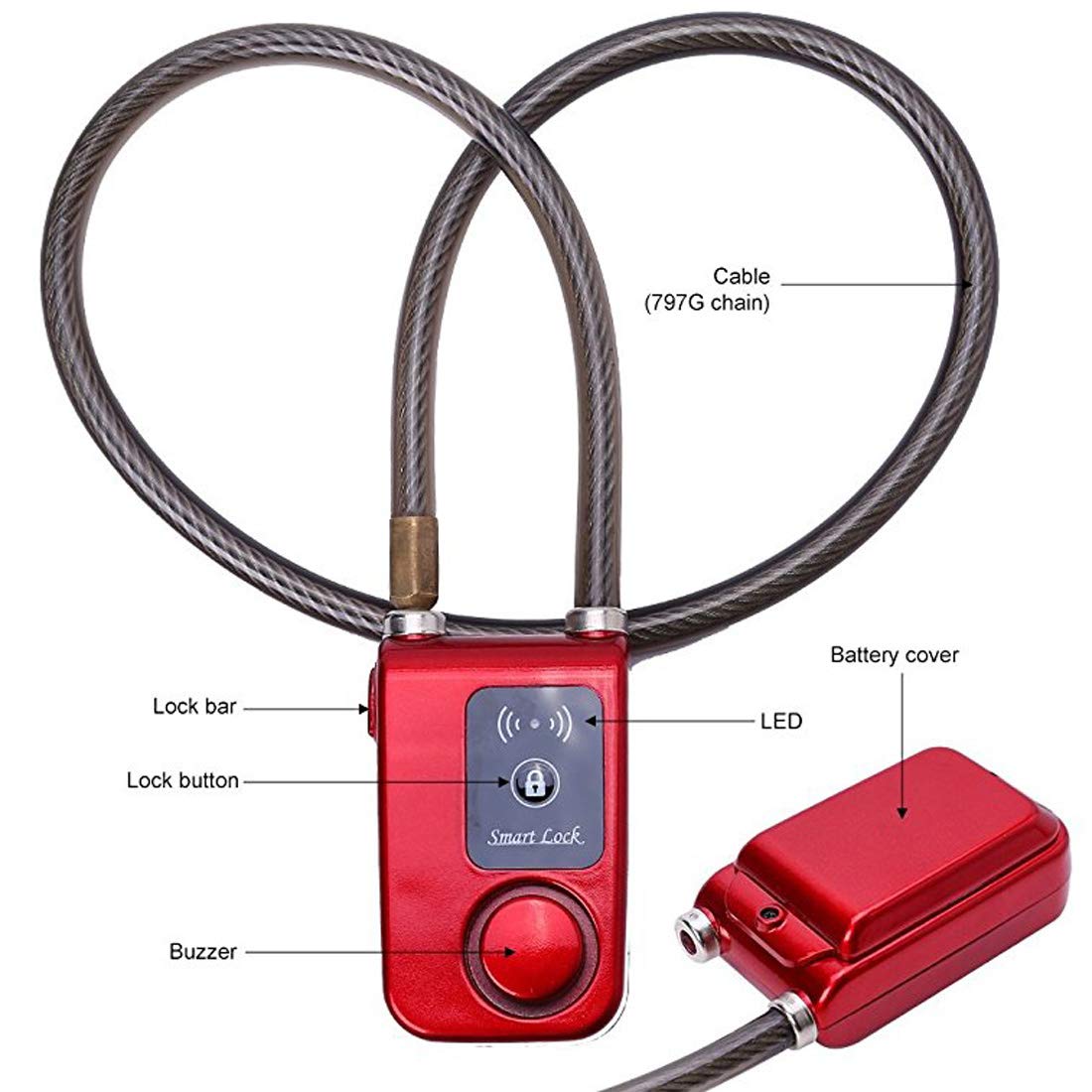 Smart Bluetooth Bike Lock - Keyless Motorcycle & Gate Door Lock with 110dB Anti-Theft Alarm, Phone APP Control (31.5 Inch, Red) - Perfect for Outdoor Cycling, Scooter Security & Home Gate Protection