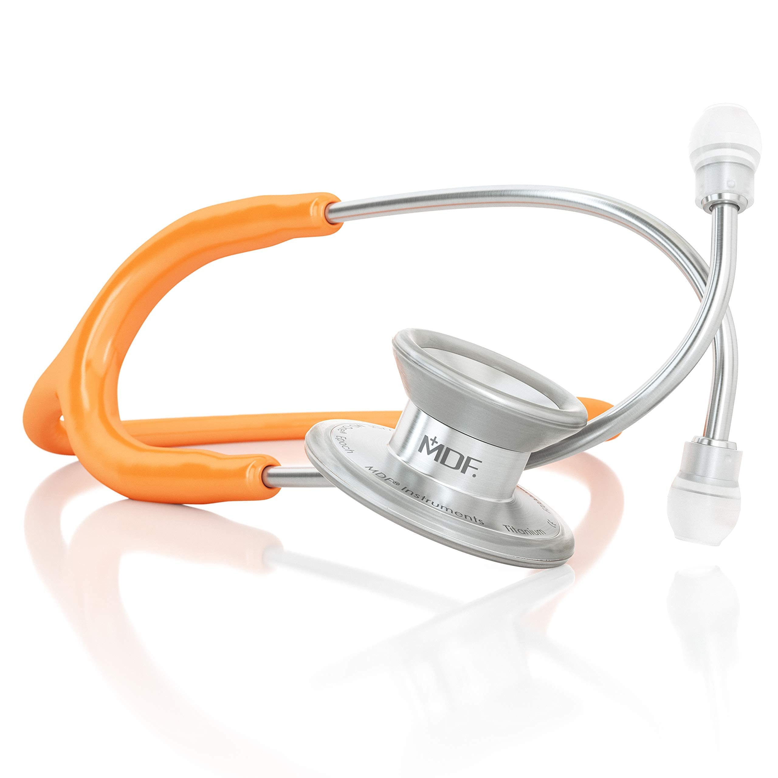 MDF MD One Epoch Lightweight Titanium Stethoscope - Orange Tube, Silver Chestpiece Headset (MDF777T27) with Hard Travel Case & Mesh Pocket - Medium Size (MDFSCM12) - Ideal for Medical Professionals, Nursing Students & Healthcare Workers in Hospitals & Clinics