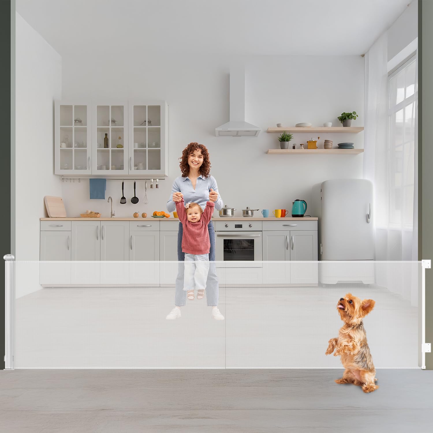 Neatki 190 x 42 Inches Extra Wide Retractable Baby Gate & Dog Gate for Stairs, Doorways, Hallways - Heavy Duty Indoor/Outdoor Safety Barrier with Double Lock System (White) - Perfect for Homes, Apartments, and Pet Owners