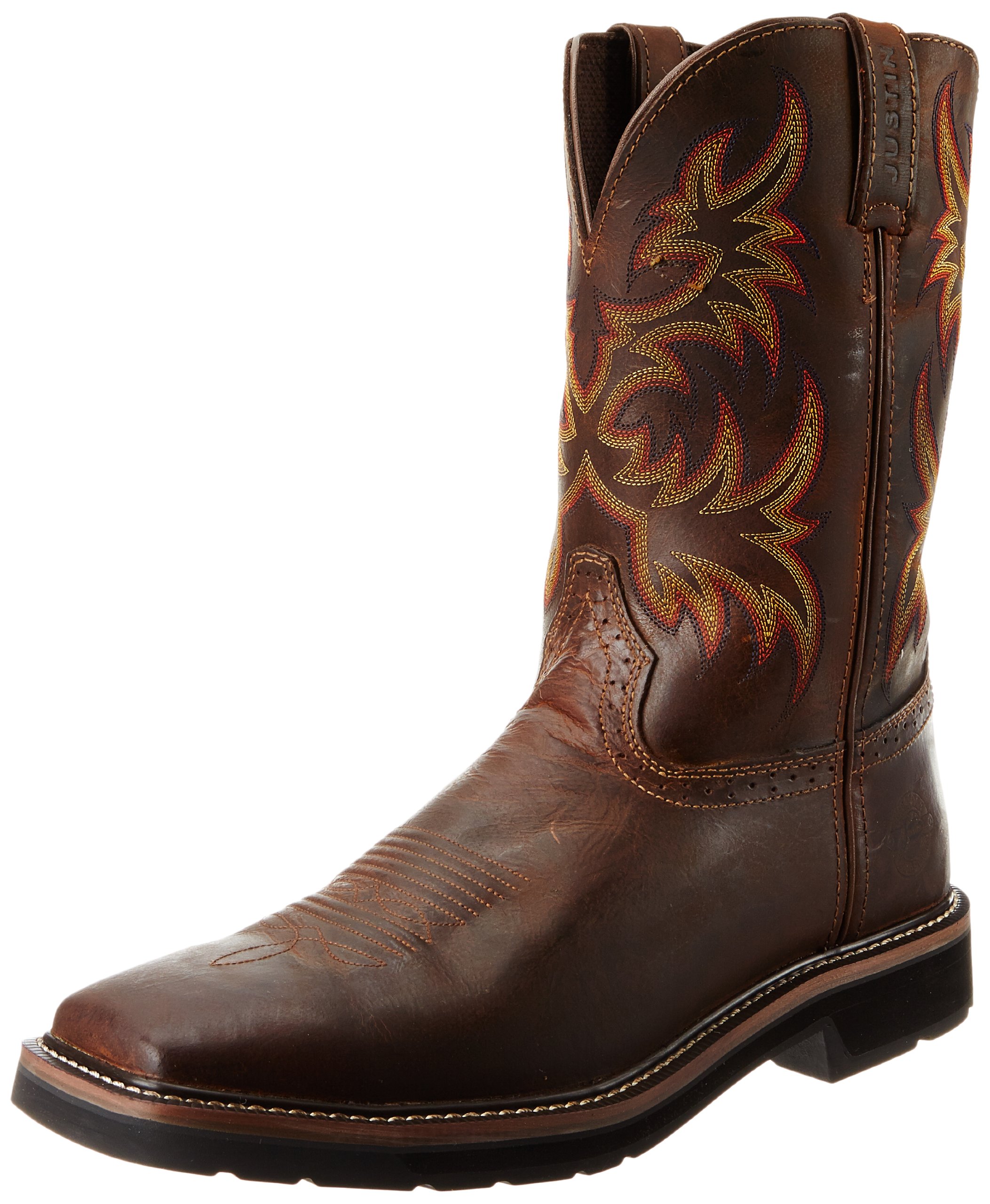 Justin Original Work Boots for Men - Stampede Pull-On Square Toe Steel Toe Work Boots - Durable & Comfortable for Construction, Ranch & Outdoor Work