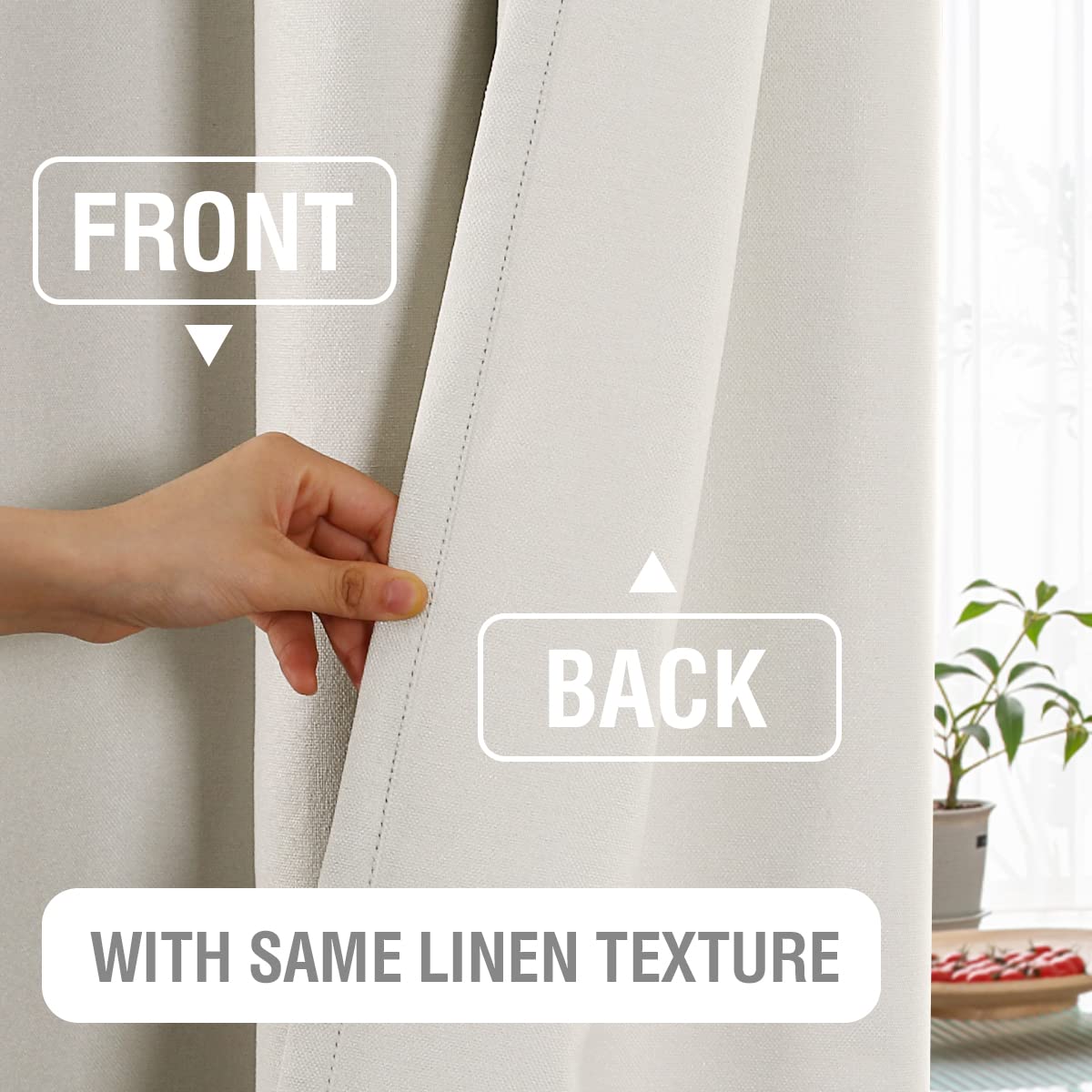 H.VERSAILTEX 100% Blackout Thermal Linen Curtains for Living Room & Bedroom - Textured Burlap Soundproof Drapes with Double Face Linen Grommet, 52 x 54 Inch, 2 Panels, Heather Off White - Perfect for Home Theater, Nursery & Light Control