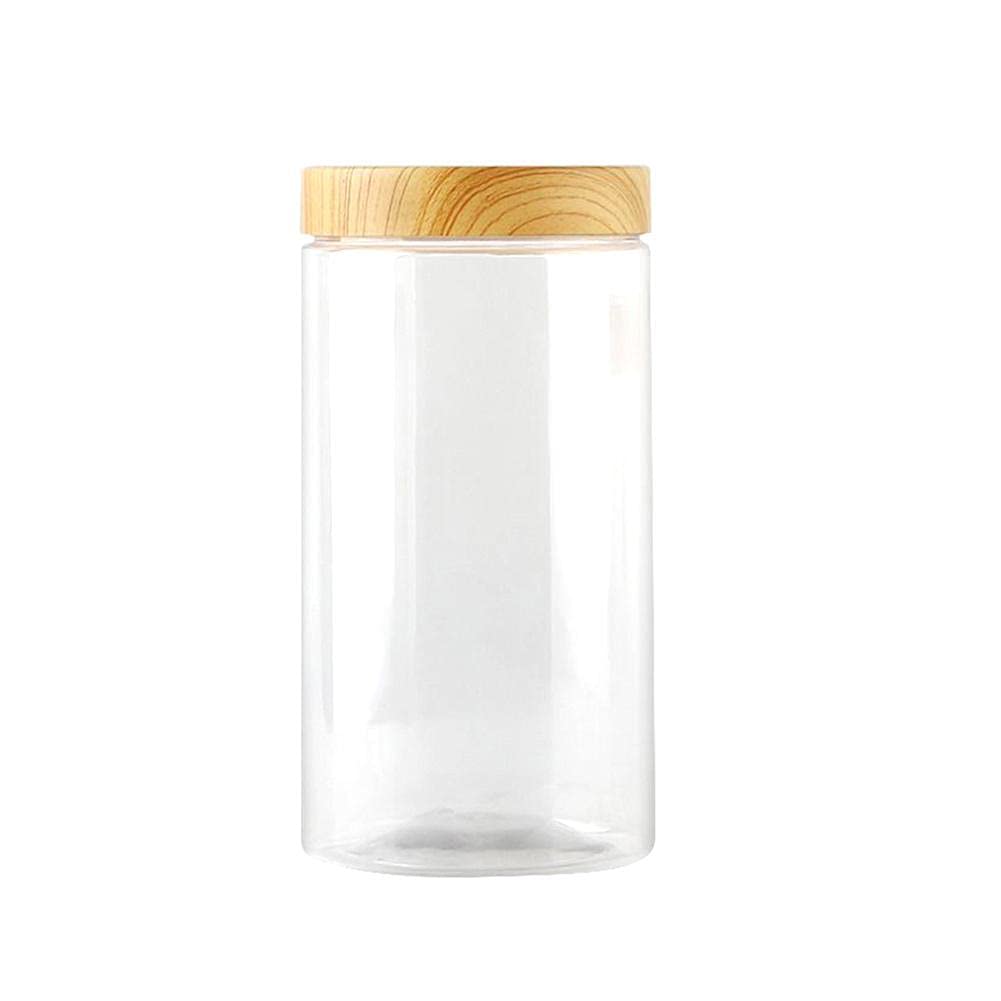 Clear Plastic Bottles with Wooden Lids - Airtight Food Storage Containers for Kitchen, Tea, Coffee, Spices & Dry Goods | Perfect for Pantry Organization & DIY Crafts