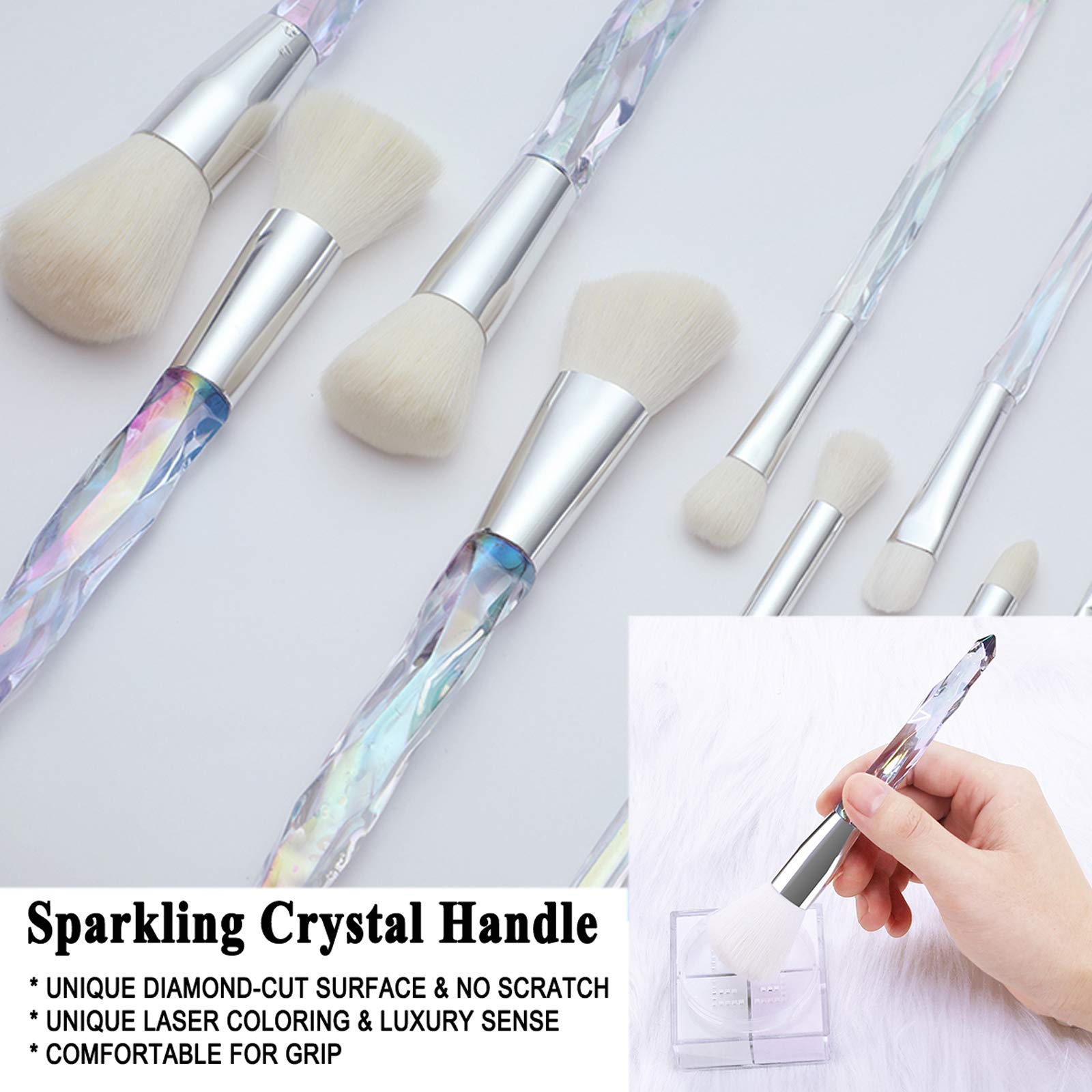 Premium 10-Piece Kingtree Makeup Brush Set - Crystal Handle Synthetic Bristles for Foundation, Blush, Eyeshadow & Eyebrows | Professional Cosmetic Brushes for Women & Teens | Perfect for Daily Makeup, Travel & Professional Makeup Artists
