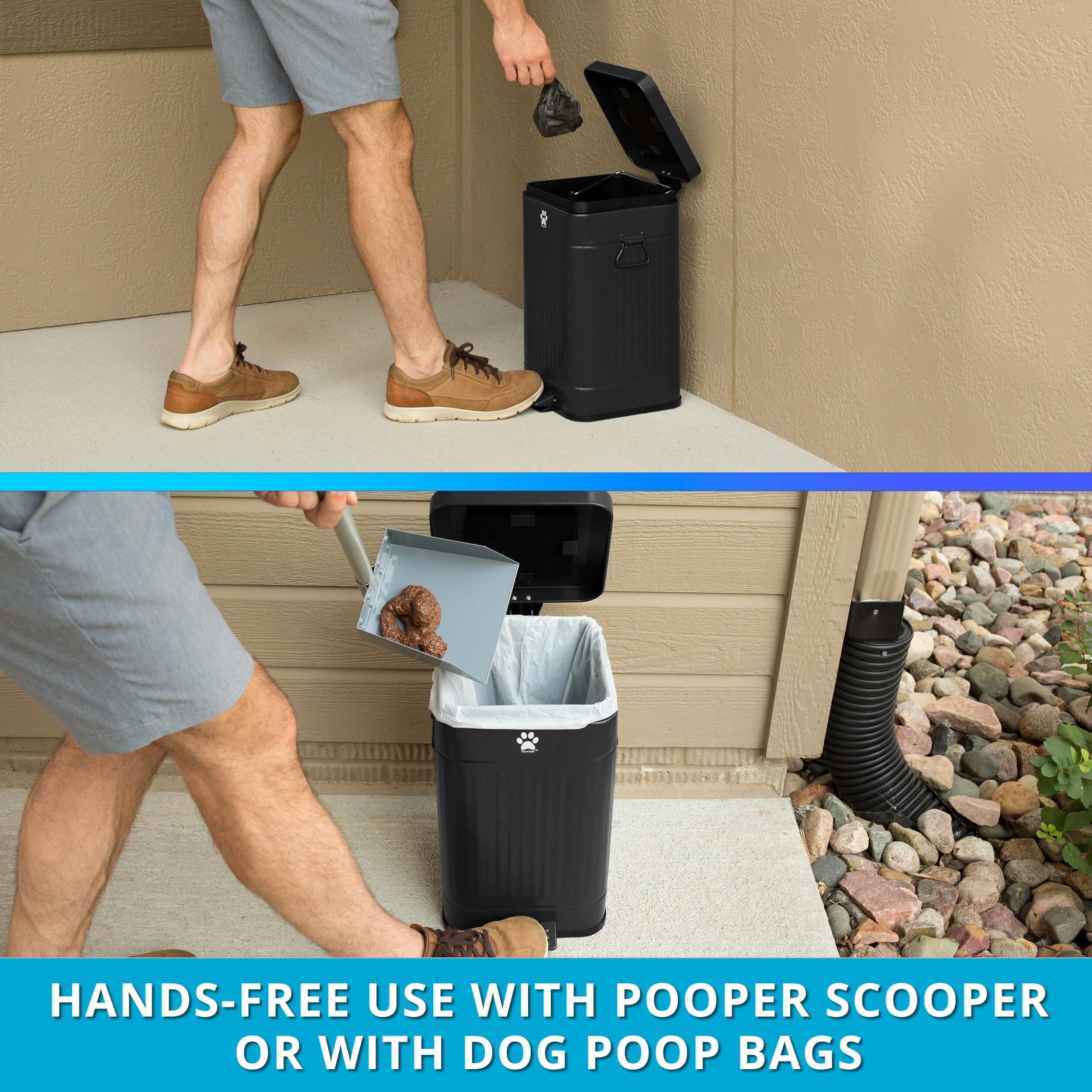 Odor-Proof Outdoor Dog Waste Station with Lid - 12L/3.2Gal Black Dog Poop Trash Can for Backyard, Park & Patio - Leakproof Pet Waste Container for Easy Cleanup