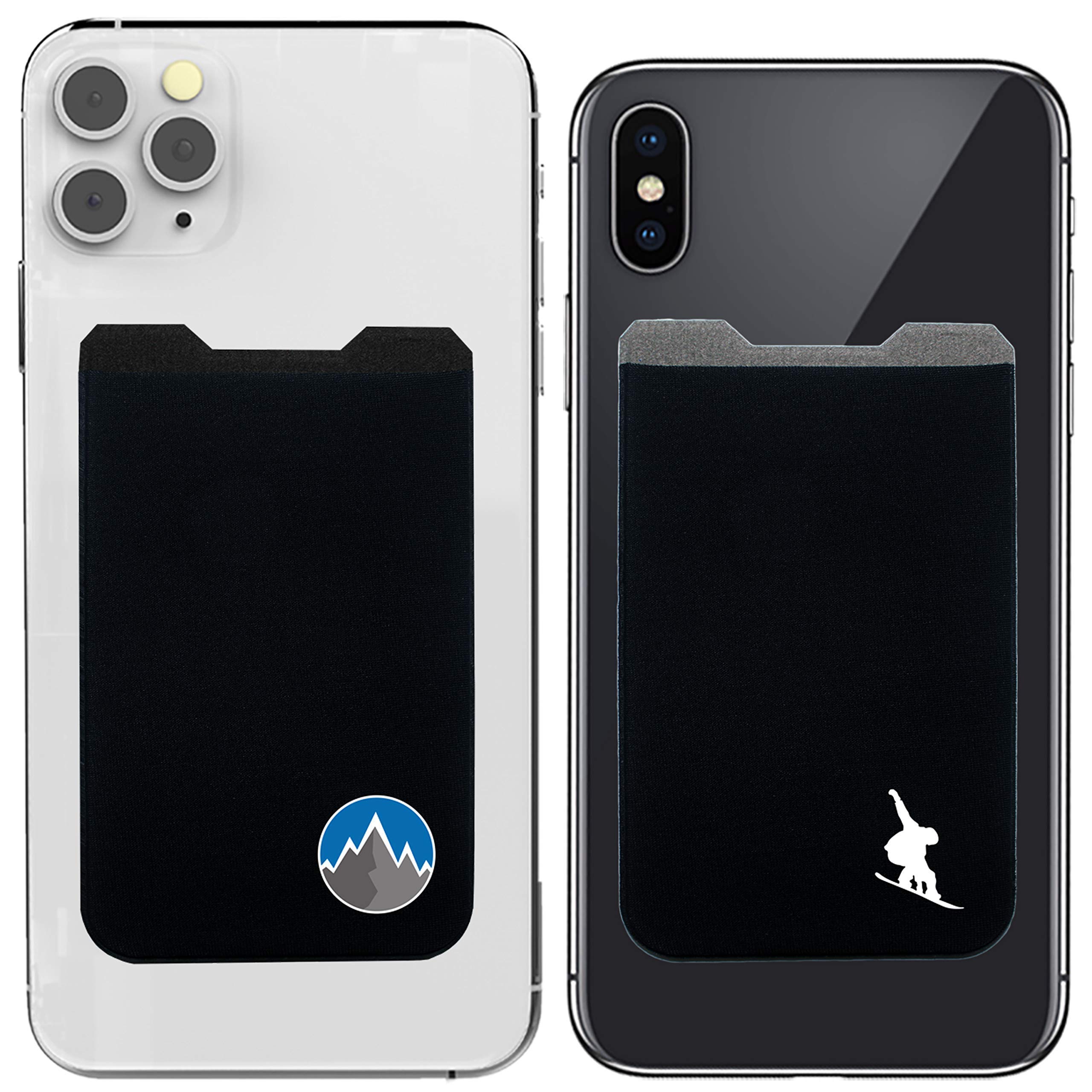 Gecko Phone Wallet Bundle - Stick-on Adhesive Card Holder & Lycra Pouch for Credit Cards, Cash, ID - Perfect for Snowboarding, Hiking & Outdoor Activities