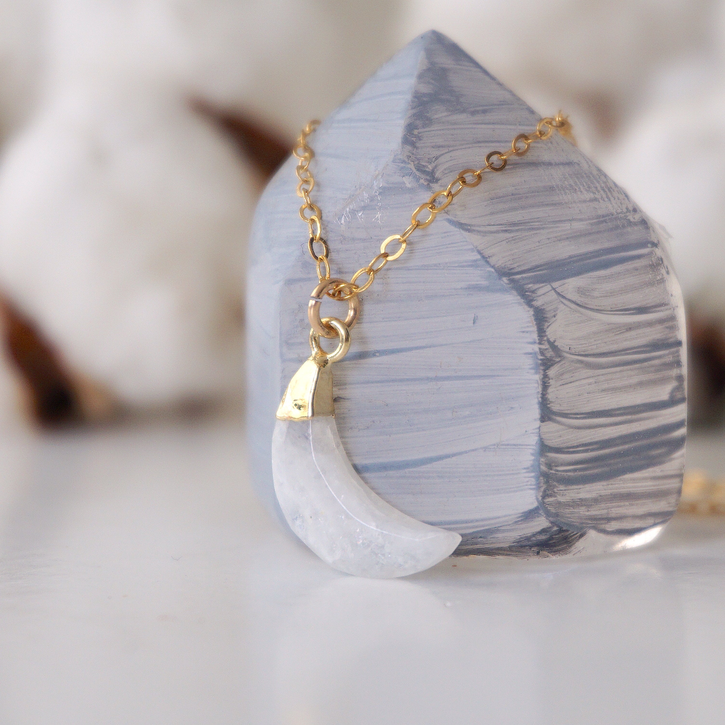 14K Gold Filled Rainbow Moonstone Necklace with Crescent Moon Charm - Elegant Boho Jewelry for Women, Perfect for Everyday Wear & Special Occasions