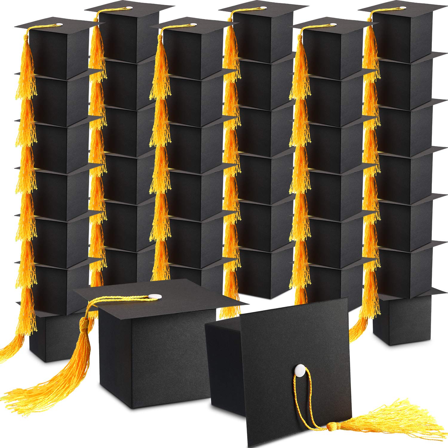 Bememo 100-Piece Graduation Candy Gift Boxes - Class of 2025 Graduation Party Favors with Tassel - Yellow Graduation Cap Centerpieces for Ceremony Decorations | Perfect for Graduation Parties, School Events & Celebration Decor
