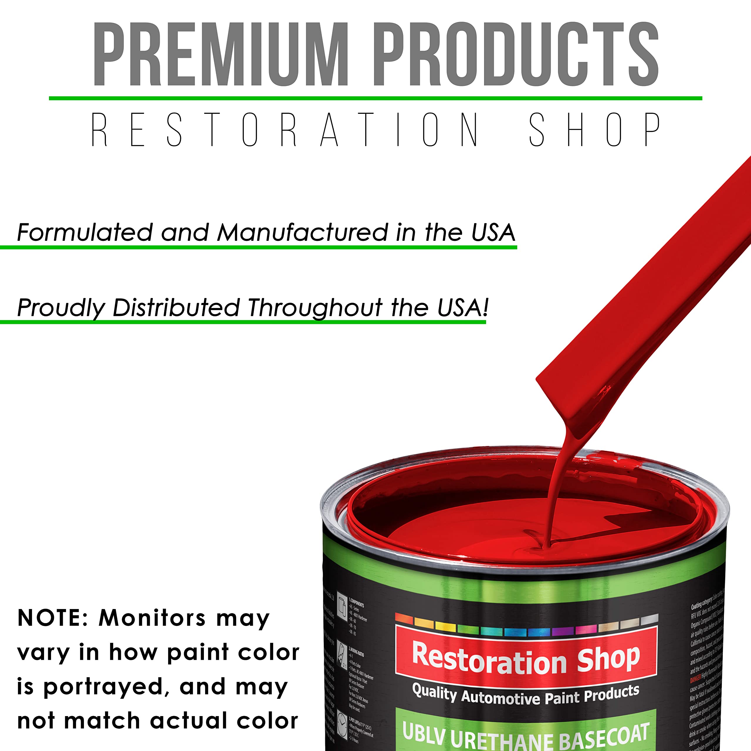 Restoration Shop - Rally Red Low VOC Urethane Basecoat Auto Paint - Quart (Professional High Gloss Automotive Refinish Coating) for Cars, Trucks & Motorcycles - Perfect for DIY Auto Restoration & Professional Body Shop Repairs
