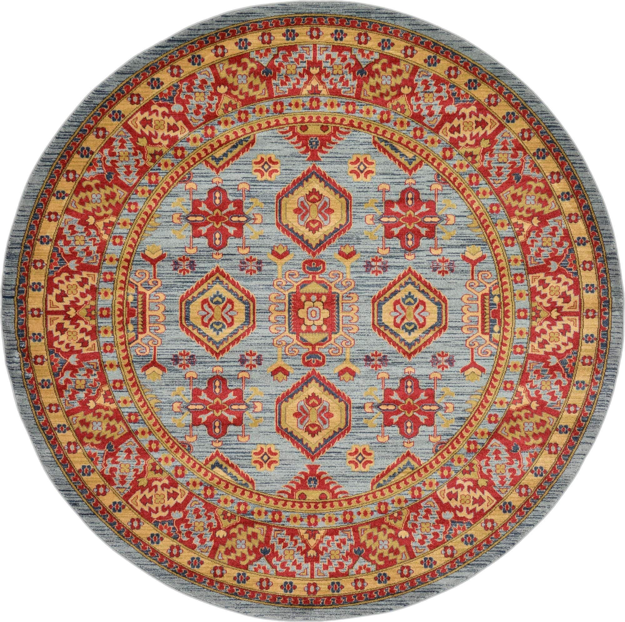 Unique Loom Sahand Collection 8' Round Area Rug - Soft Bohemian Style Light Blue & Light Brown Handmade Rug for Living Room, Bedroom, or Nursery Decor