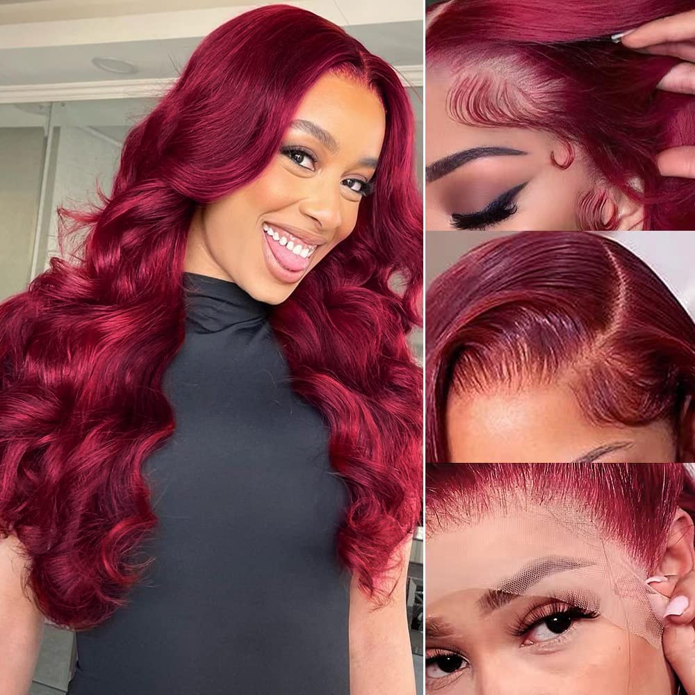 LZGYE 20 Inch Burgundy Lace Front Wigs Human Hair - 13x4 Pre Plucked with Baby Hair, 180% Density Red Colored Glueless Wig for Women | Perfect for Cosplay, Parties, and Daily Fashion Styling