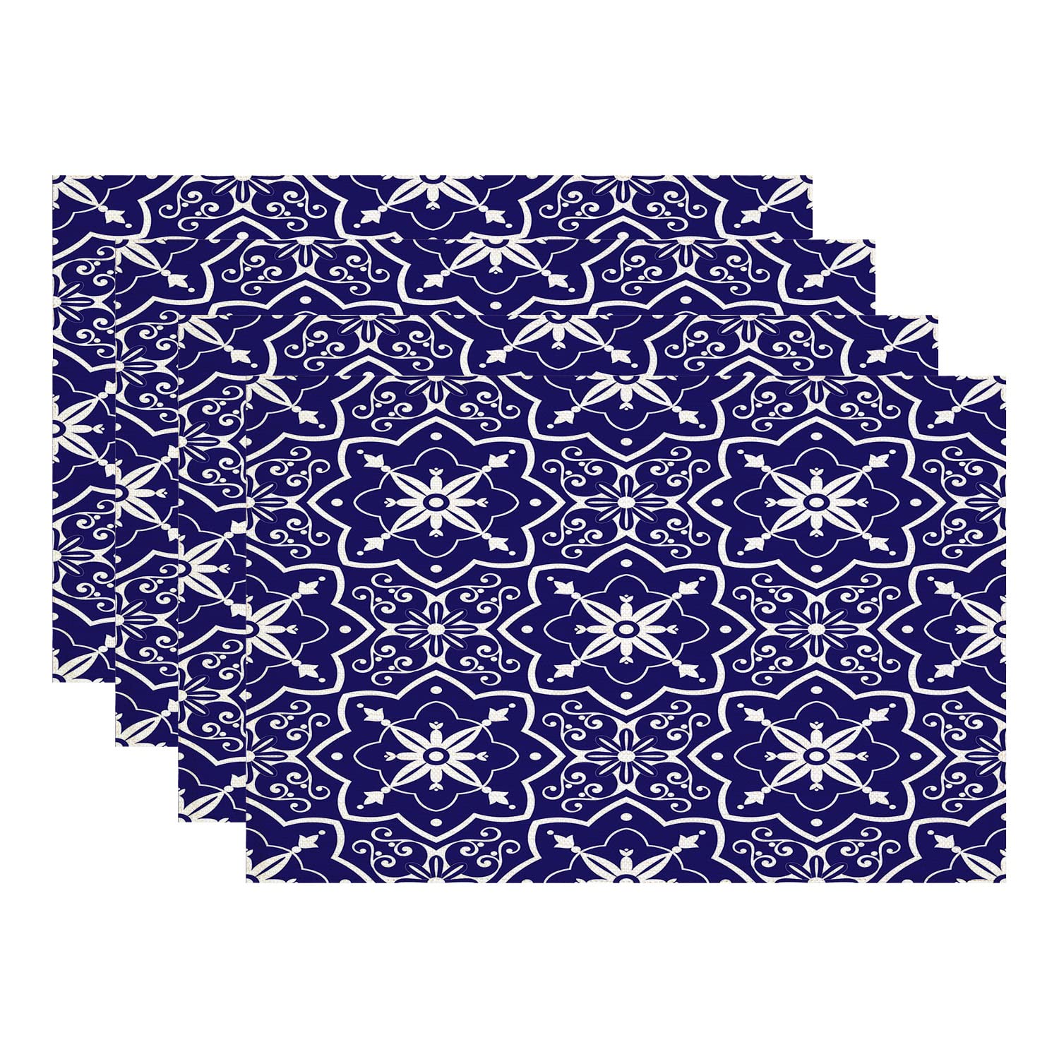 Batmerry Blue & White Floral Placemats - Set of 4 Woven Burlap Table Mats with Mexican Fabric Texture | Modern Farmhouse Decor for Dining Table, Kitchen, Round Tables, Weddings | Indoor & Outdoor Use