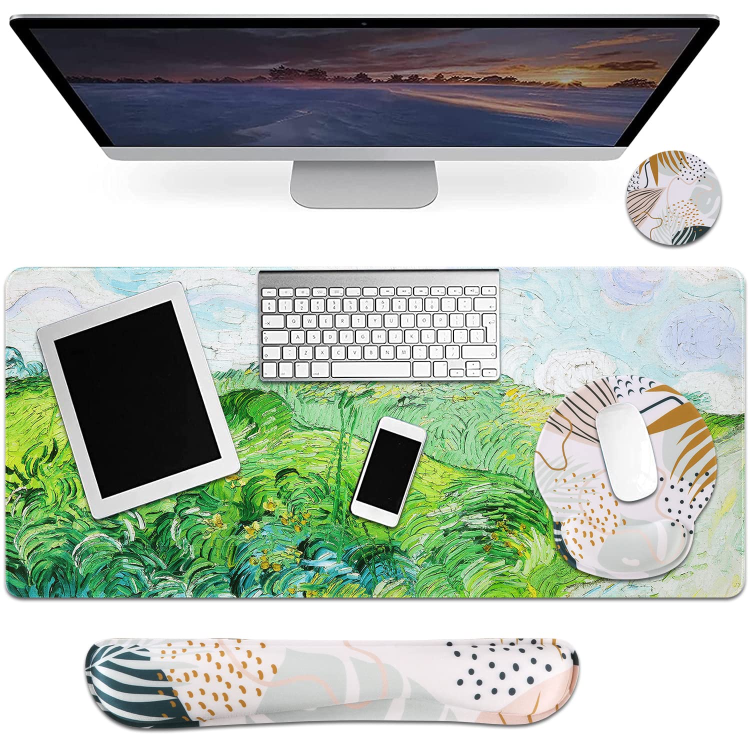 iLeadon Large Gaming Mouse Pad Set - Non-Slip Ergonomic Wrist Rest for Office & Gaming (35.1x15.75in)