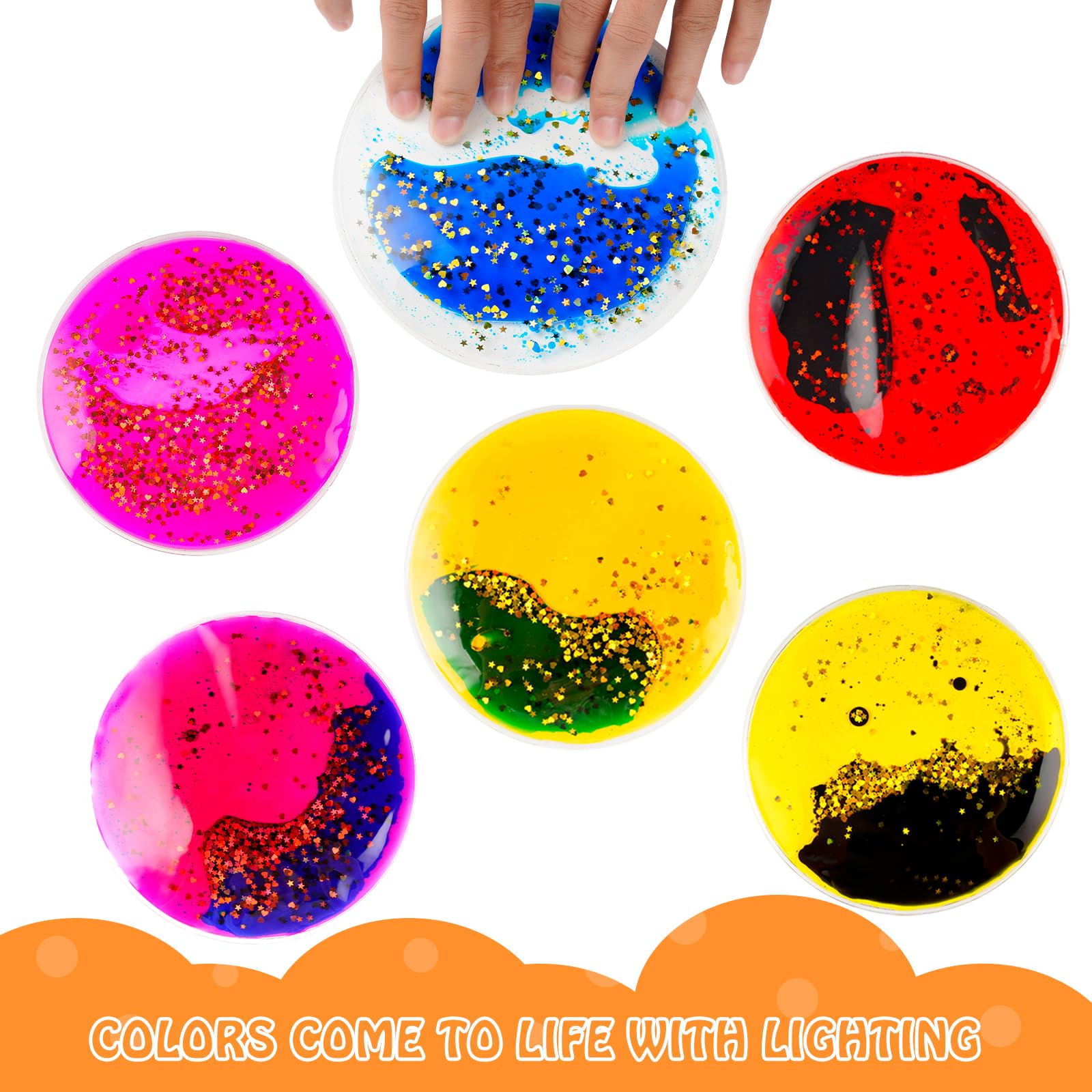 Sensory Soft Gel Liquid Fidget Toys for Kids - 6 Pack Round Water Bead Stress Relief Toys for Autistic Children | Anxiety Relief, ADHD Focus & Classroom Sensory Play