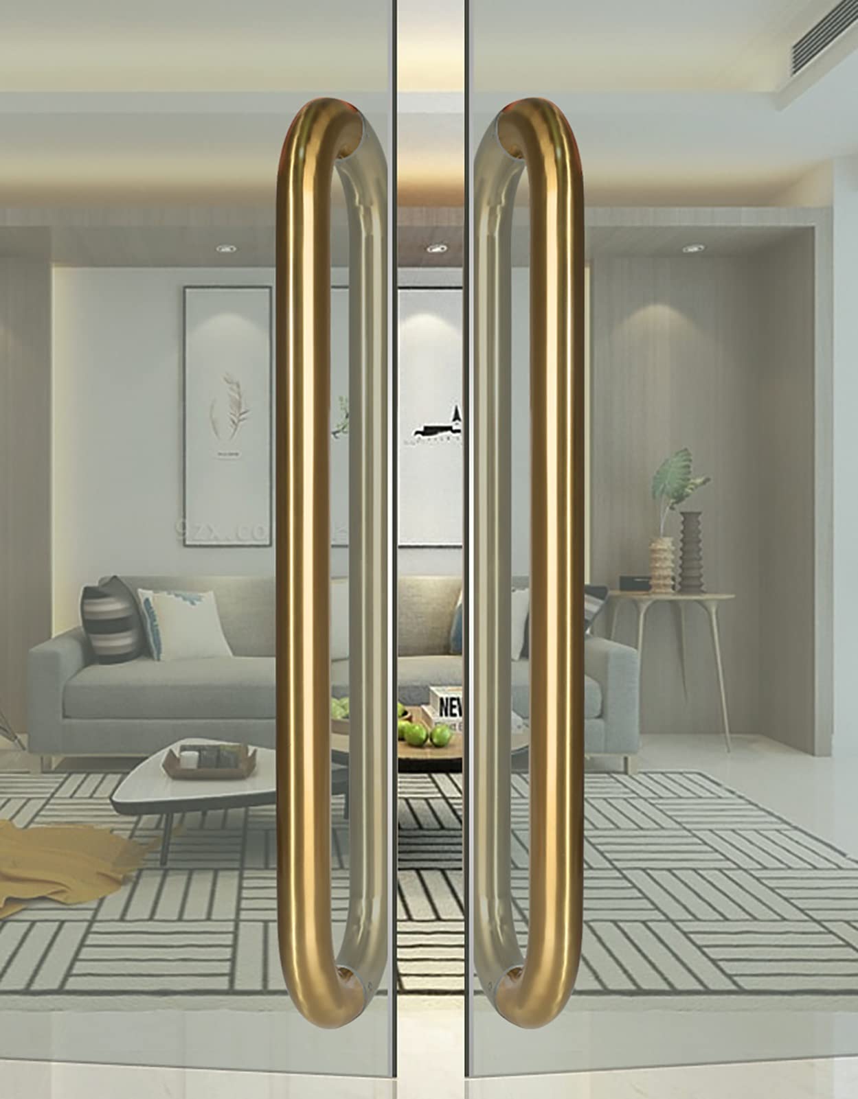 Stainless Steel Modern Round Barn Door Pull Handle Set - Heavy Duty Sliding Bar for Glass Doors (Gold, 16/24/32/47 Inch) - Perfect for Hotel Lobby, Hallway & Shower Room Doors