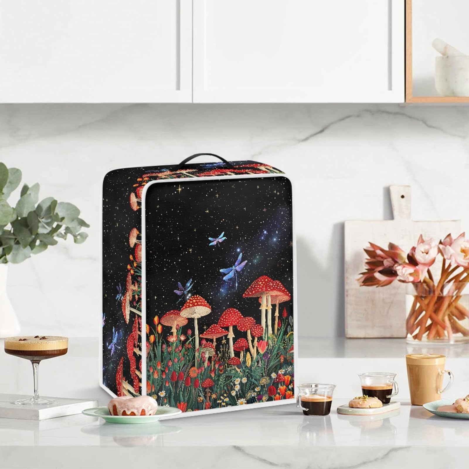 GLENLCWE Red Mushroom Dragonfly Sky Coffee Maker Dust Cover - Universal Fit Waterproof Appliance Protector for Keurig, Nespresso & Drip Machines | Perfect for Home, Kitchen, Office & Garage Use