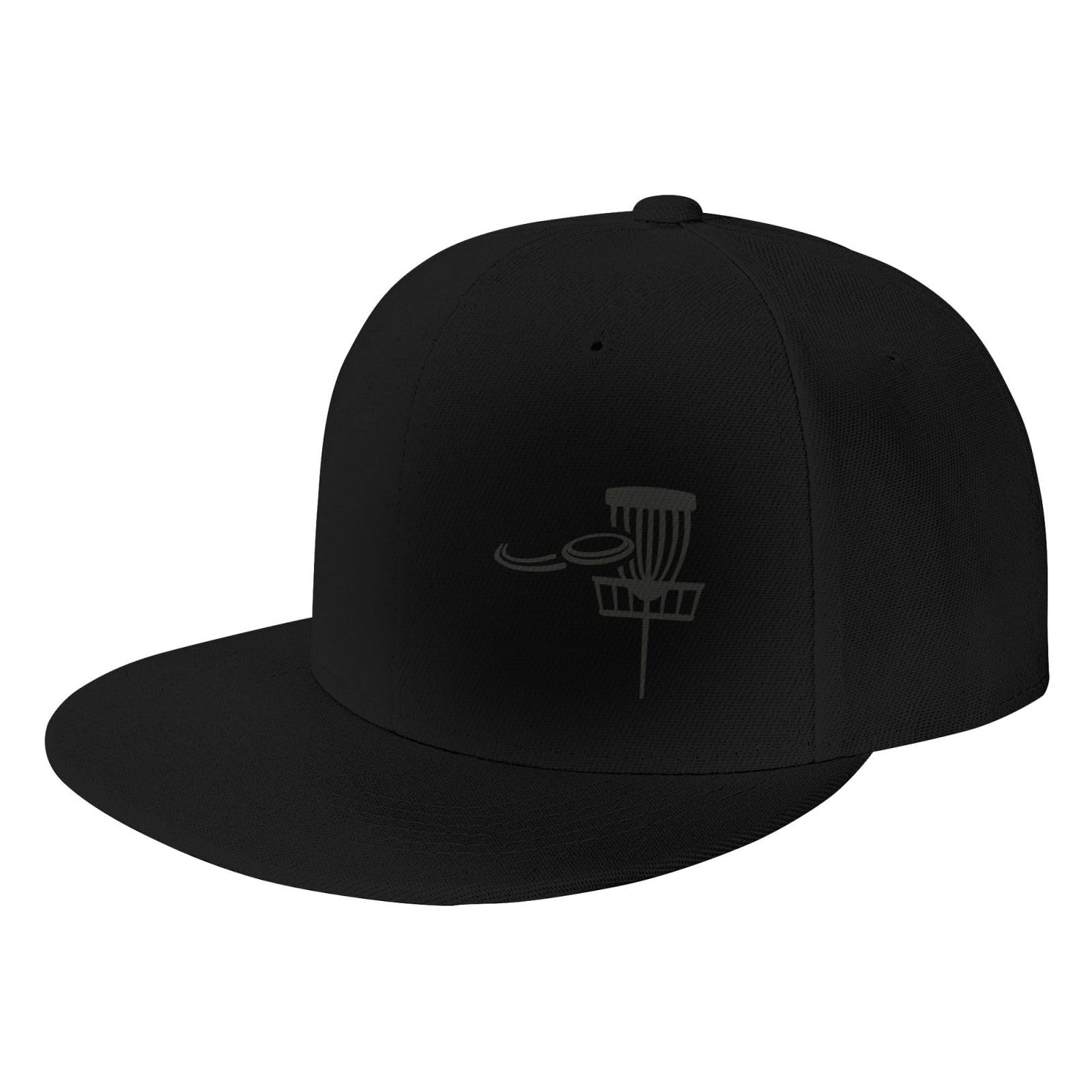 Premium Disc Golf Basket with Flying Disc - Men's Black Flat Bill Trucker Hat & Classic Baseball Cap for Outdoor Sports & Casual Wear