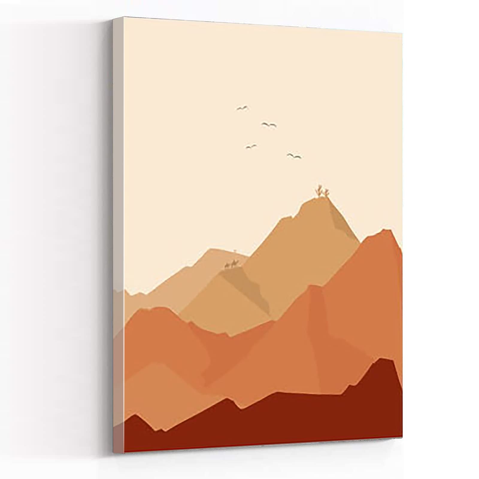 Fine Art Watercolor Paintings - Scenic Landscape Prints in Orange, Minimalist Forest Illustration & Abstract Mountain Wall Decor - 8x12 Inch Framed Modern Canvas Art for Living Room, Bedroom & Office Decor