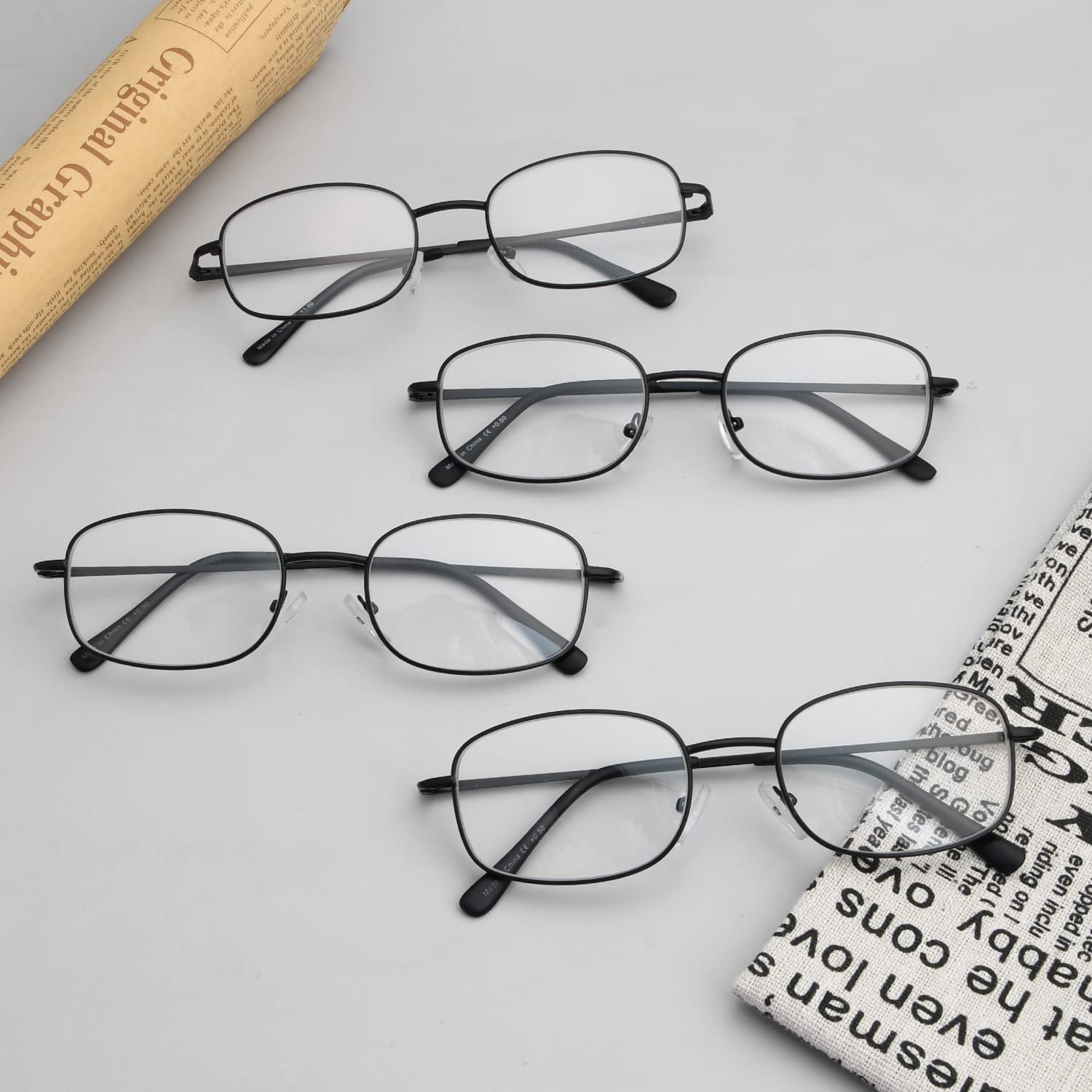 Eyekepper 4 Pairs Reading Glasses - Lightweight Metal Frame Readers with Spring Hinges for Men & Women - Perfect for Reading Books, Using Phones & Computer Work