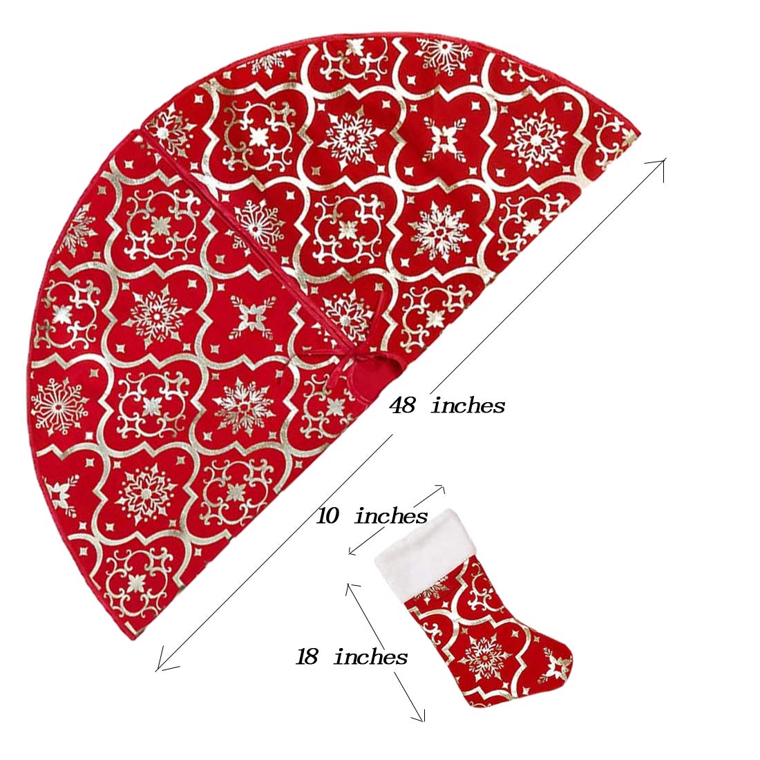 48 Inch Red Christmas Tree Skirt with Matching Stockings - Holiday Decor for Christmas & Halloween - Poise3EHome Tree Skirt for Festive Home Decorations (Perfect for Living Room, Fireplace & Party Settings)