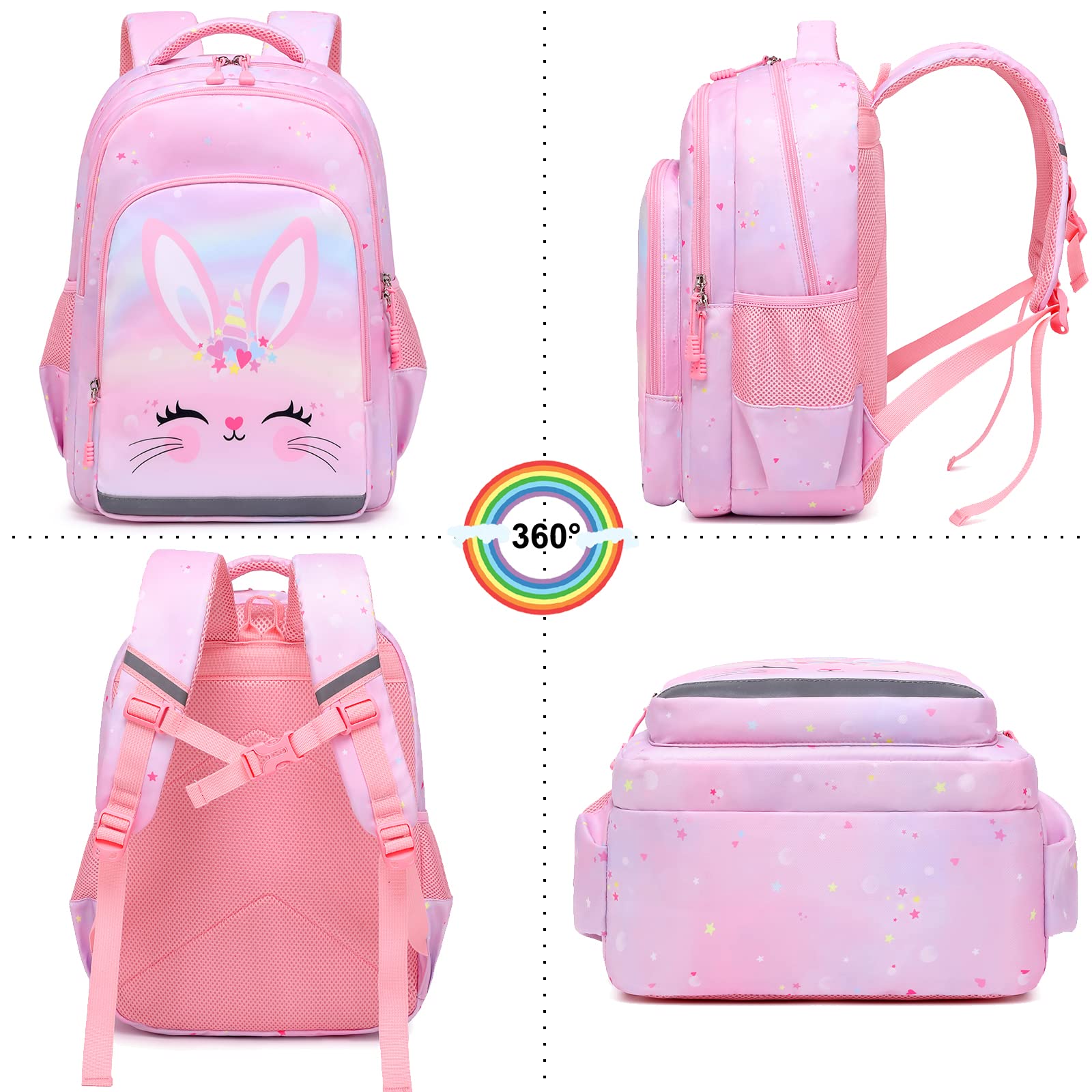 Unicorn Backpack for Girls - 3-in-1 School Bookbag Set with Pencil Case & Lunch Box | Cute Elementary Backpack for Kids | Perfect for School, Travel & Daily Use