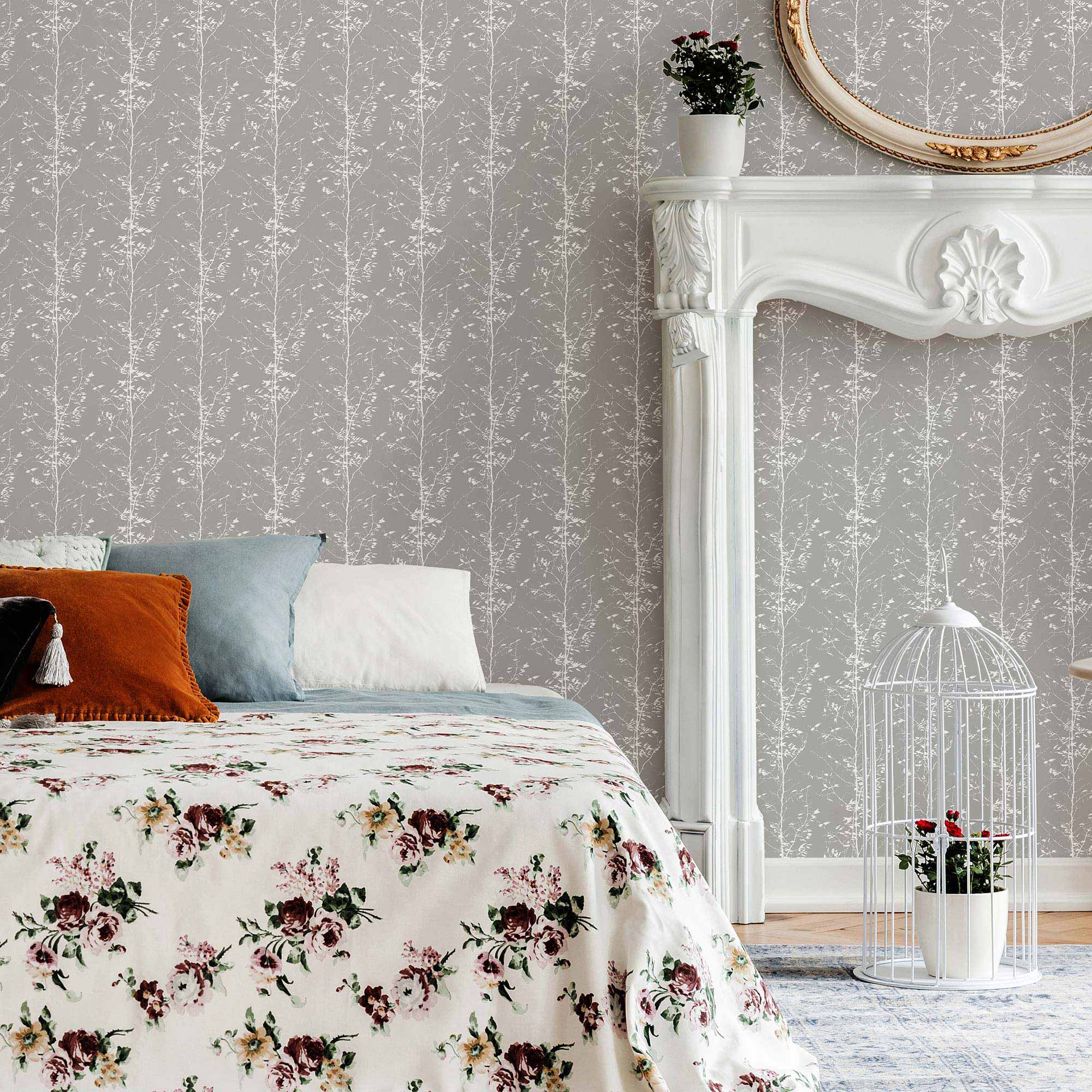 Grey Tree Peel and Stick Removable Wallpaper 7593 - Self-Adhesive Wall Decor for Bedroom, Living Room & Nursery - Easy to Apply & Remove