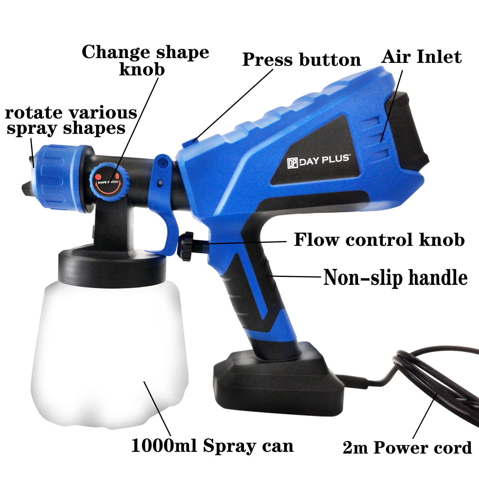 550W Electric HVLP Paint Spray Gun - 3 Adjustable Spray Patterns, Copper Nozzle & 1000ml Detachable Canister - Professional Handheld Sprayer for Walls, Ceilings, Fences, Furniture & DIY Home Projects