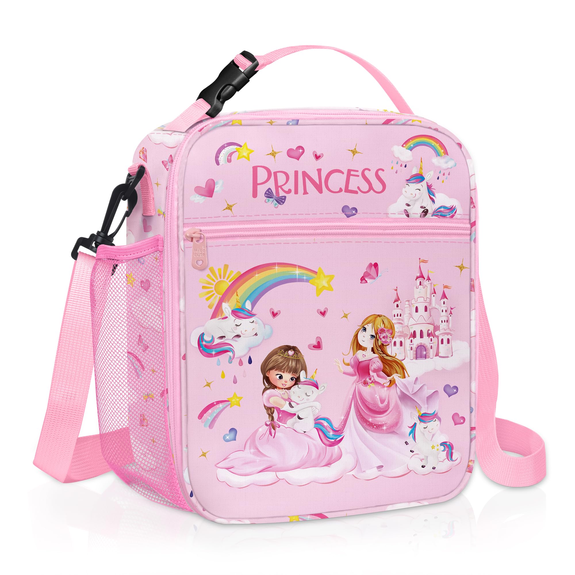 Clastyle Insulated Girls Lunch Box - Pink Unicorn Princess Lunch Bag for Kids, Large Portable School Lunch Cooler Bag for Outdoor Picnic, Camping & School Lunch Time