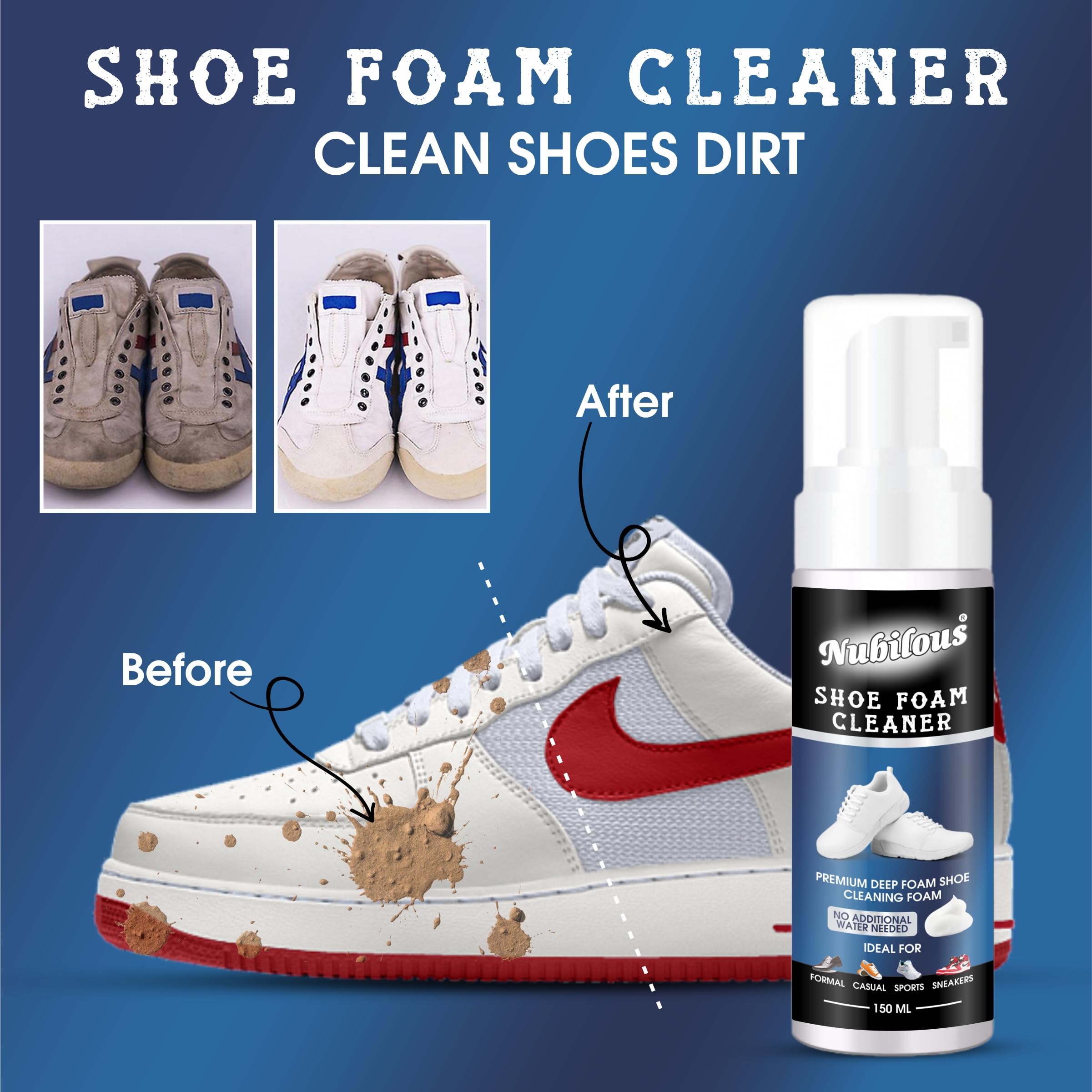 Nubilous Sneaker Cleaner for White Shoes | Foam Cleaning Kit for Nubuck, Canvas, Knit & Sports Shoes | Gentle Shoe Cleaner for Trainers, Running & Casual Wear | Perfect for Gym, Workouts & Everyday Use