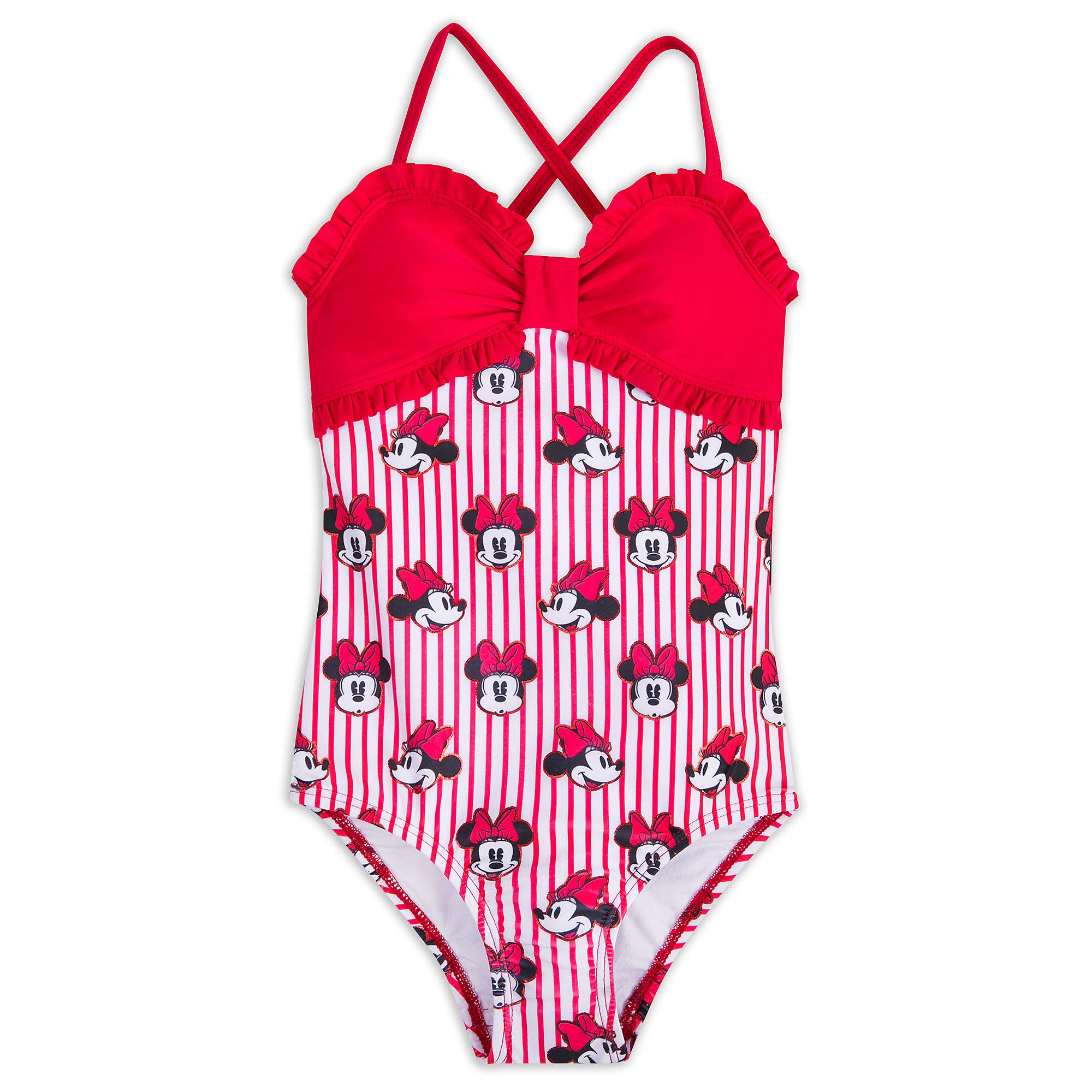 Disney Minnie Mouse Striped Swimsuit for Girls - Cute One-Piece Bathing Suit for Toddler & Kids Swimwear - Perfect for Pool, Beach & Summer Vacation