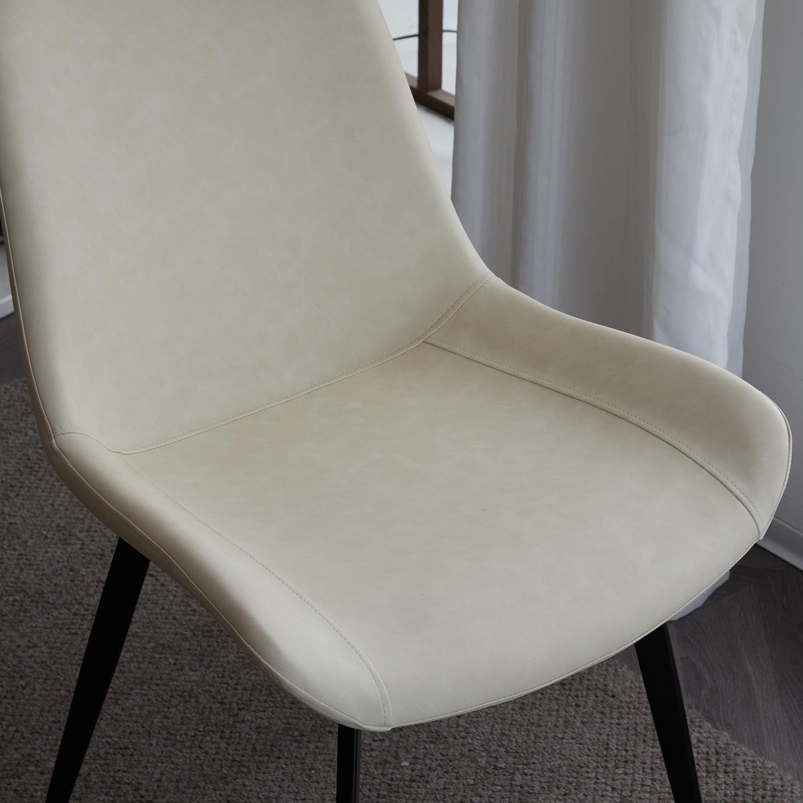 4-Piece Iron Pipe Curved Dining Chair Set - Disassembled PU Leather Chairs with Cushioned Seat & Backrest - Modern Industrial Style for Kitchen, Dining Room, Lounge & Living Room - Off-White - Perfect for Home Decor, Restaurant or Cafe Seating