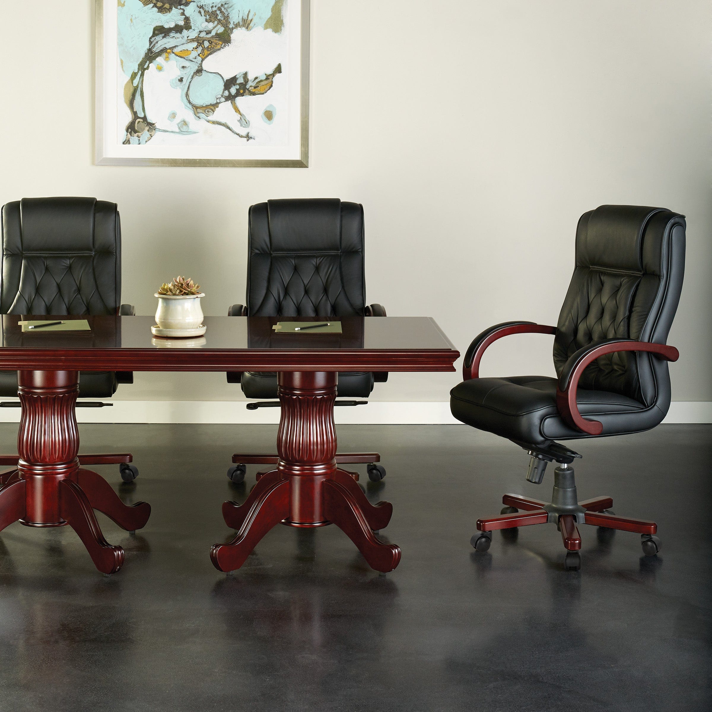 Premium Office Star Genuine Leather Executive Chair with Royal Cherry Finish - Ergonomic High Back Swivel Chair for Home Office & Corporate Workspaces [TWN300L] - Perfect for CEOs, Managers & Professionals Seeking Comfort & Style