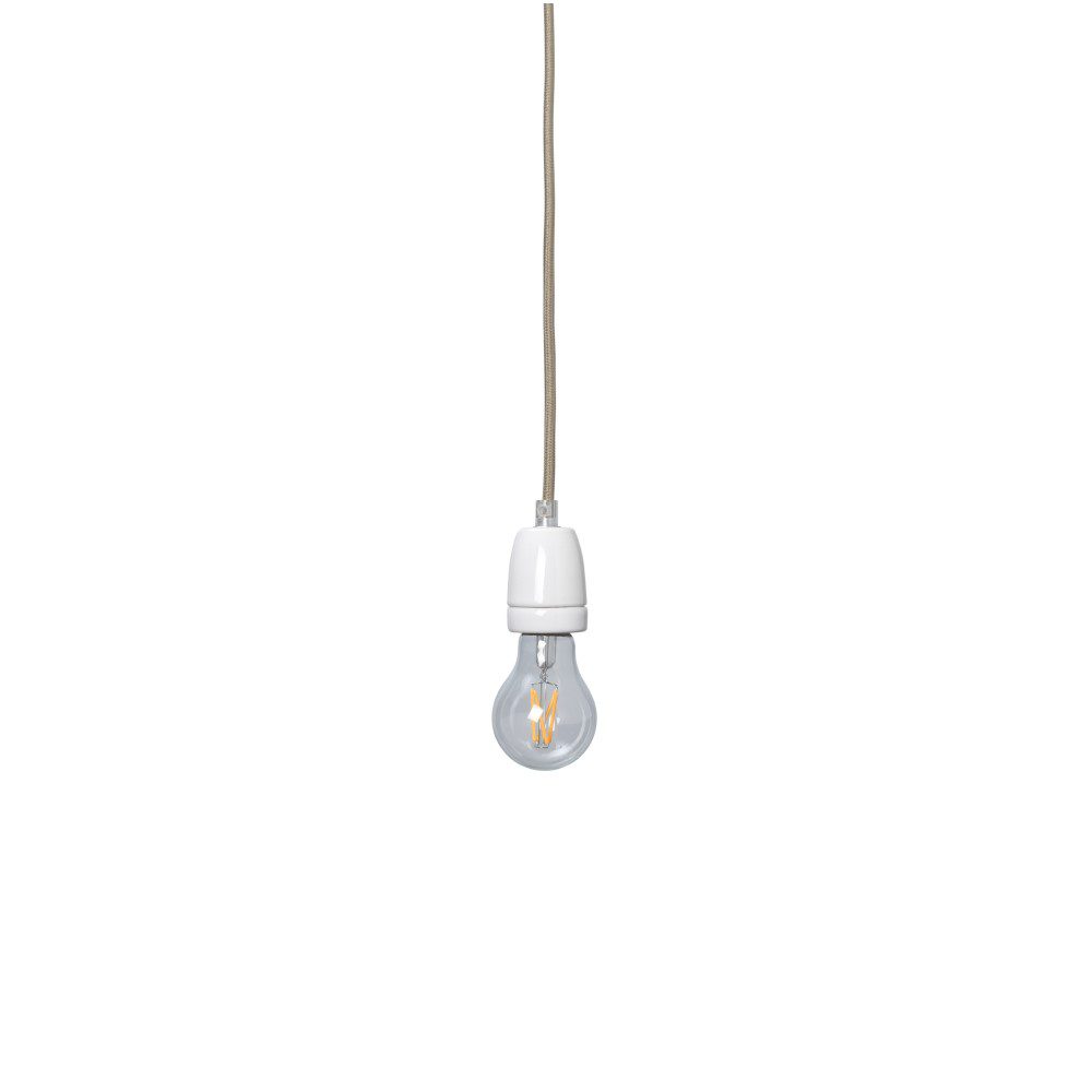 FERM LIVING Fabric Cord Pendant Light with Ceramic Socket - Dark Cashmere 13ft Hanging Lamp for Bedroom, Living Room & Dining Room Lighting