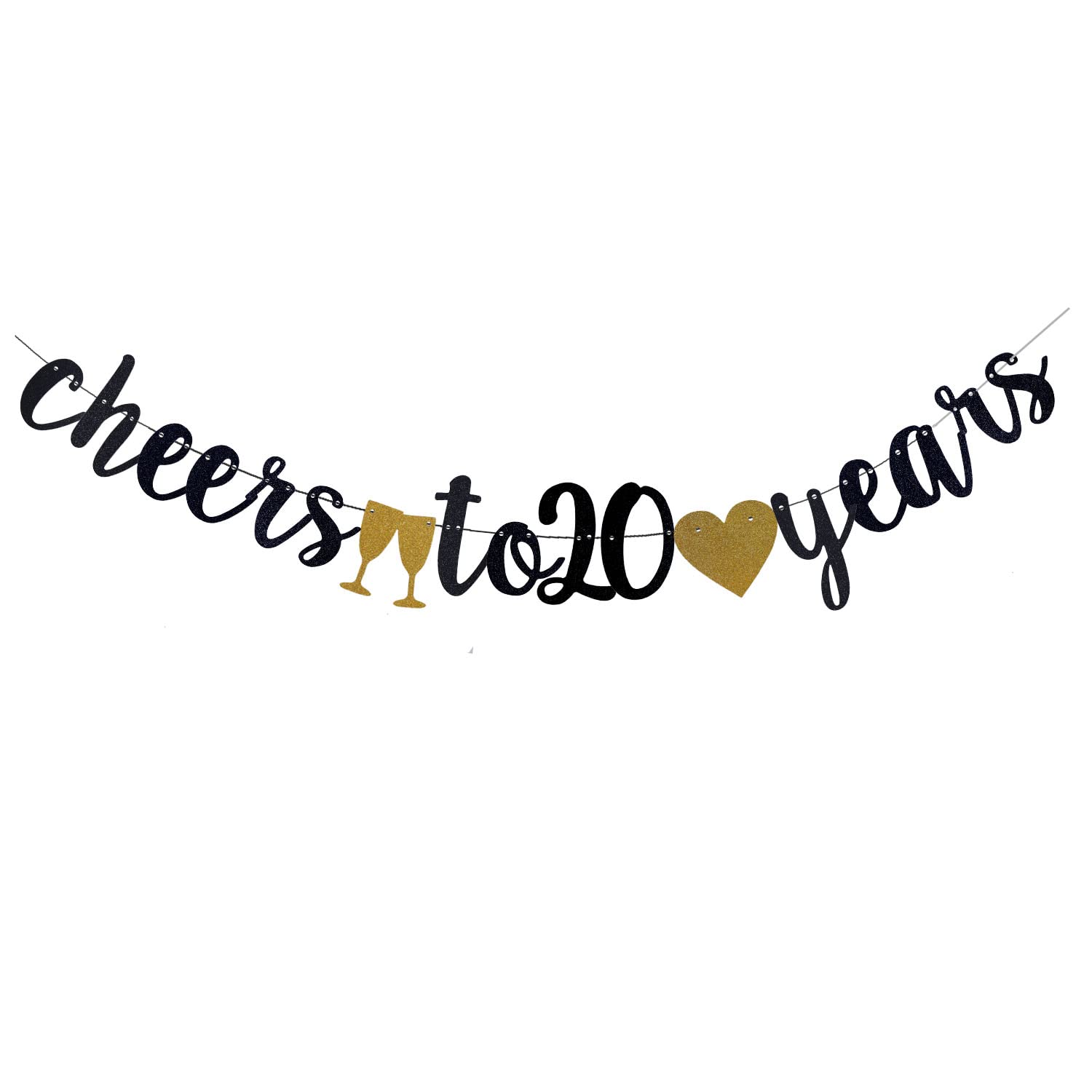 Happy 20th Birthday Banner & 20th Anniversary Decor - Black Paper Sign with Pre-Strung String - Perfect for Milestone Celebrations, Parties & Special Events